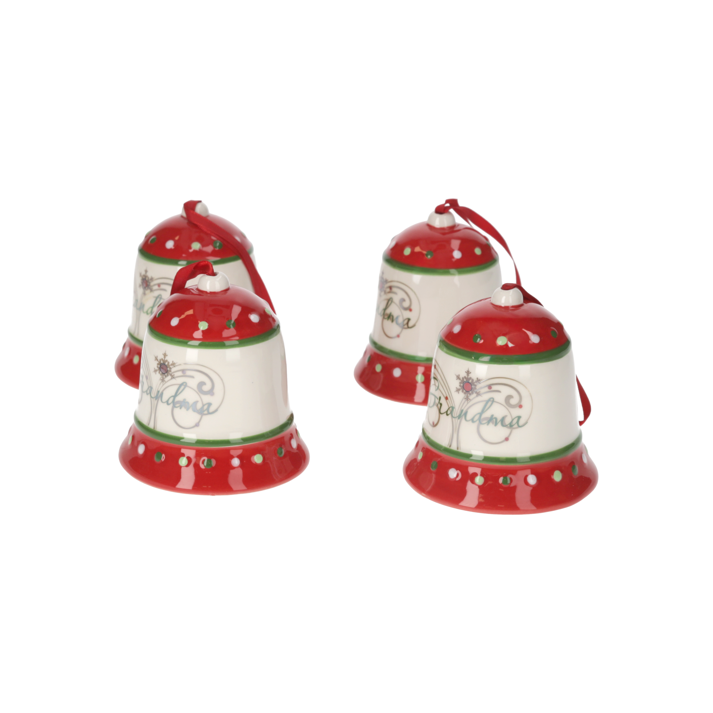 Campanella "Grandma" in ceramica rossa e bianca h 9 x Ø 8 cm