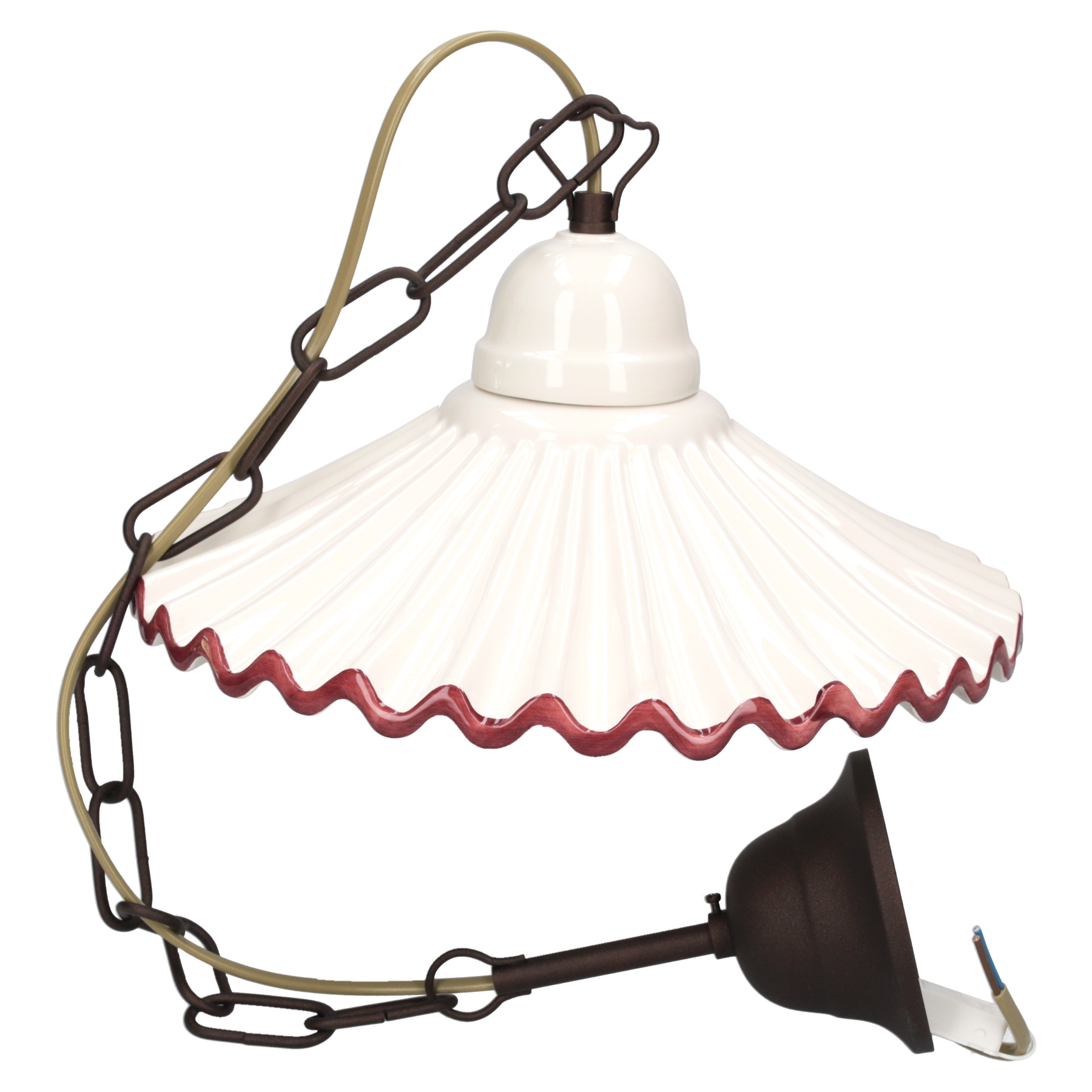 Lampadario a sospensione d 30 cm bordo rosa con catena in ceramica