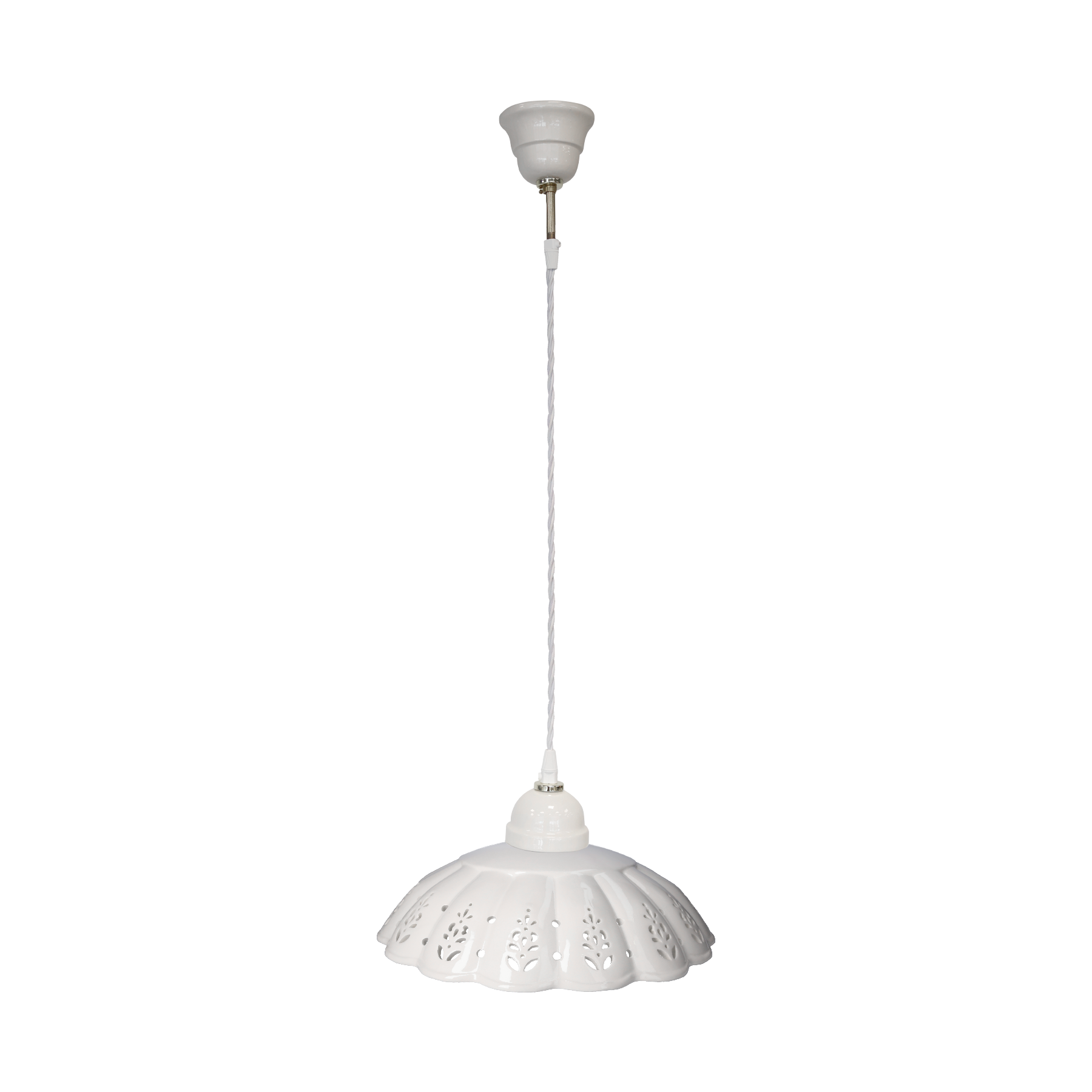 Lampadario in ceramica traforata d 42 cm con treccia