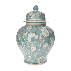Vaso potiche bombato verde acqua in porcellana h 41 d 22 cm