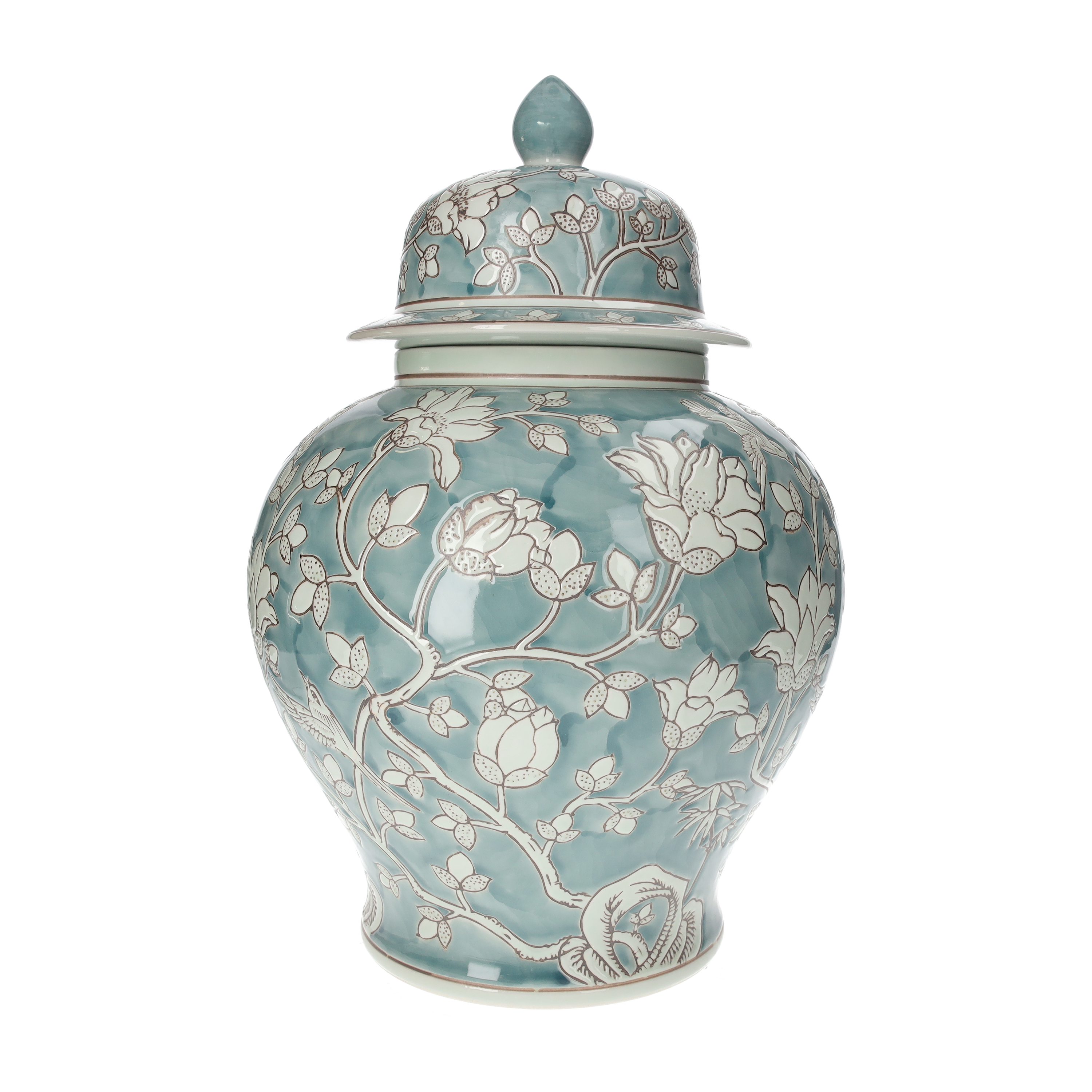 Vaso potiche bombato verde acqua in porcellana h 41 d 22 cm