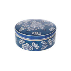 Cofanetto blu e bianco in ceramica h 8 d 17 cm
