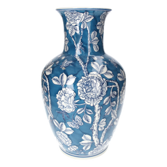 Vaso portafiori blu in porcellana h 39x22 cm