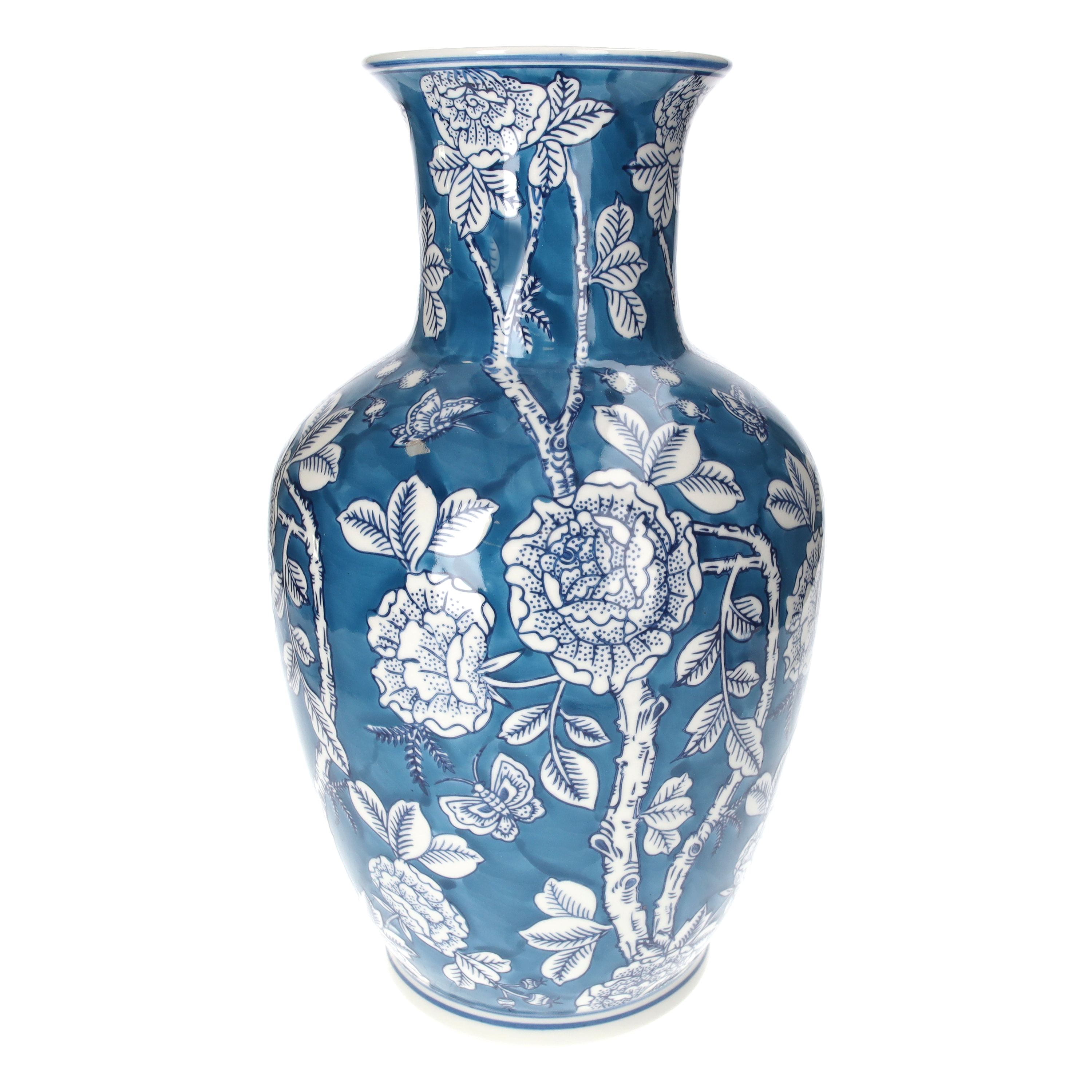 Vaso portafiori blu in porcellana h 39x22 cm