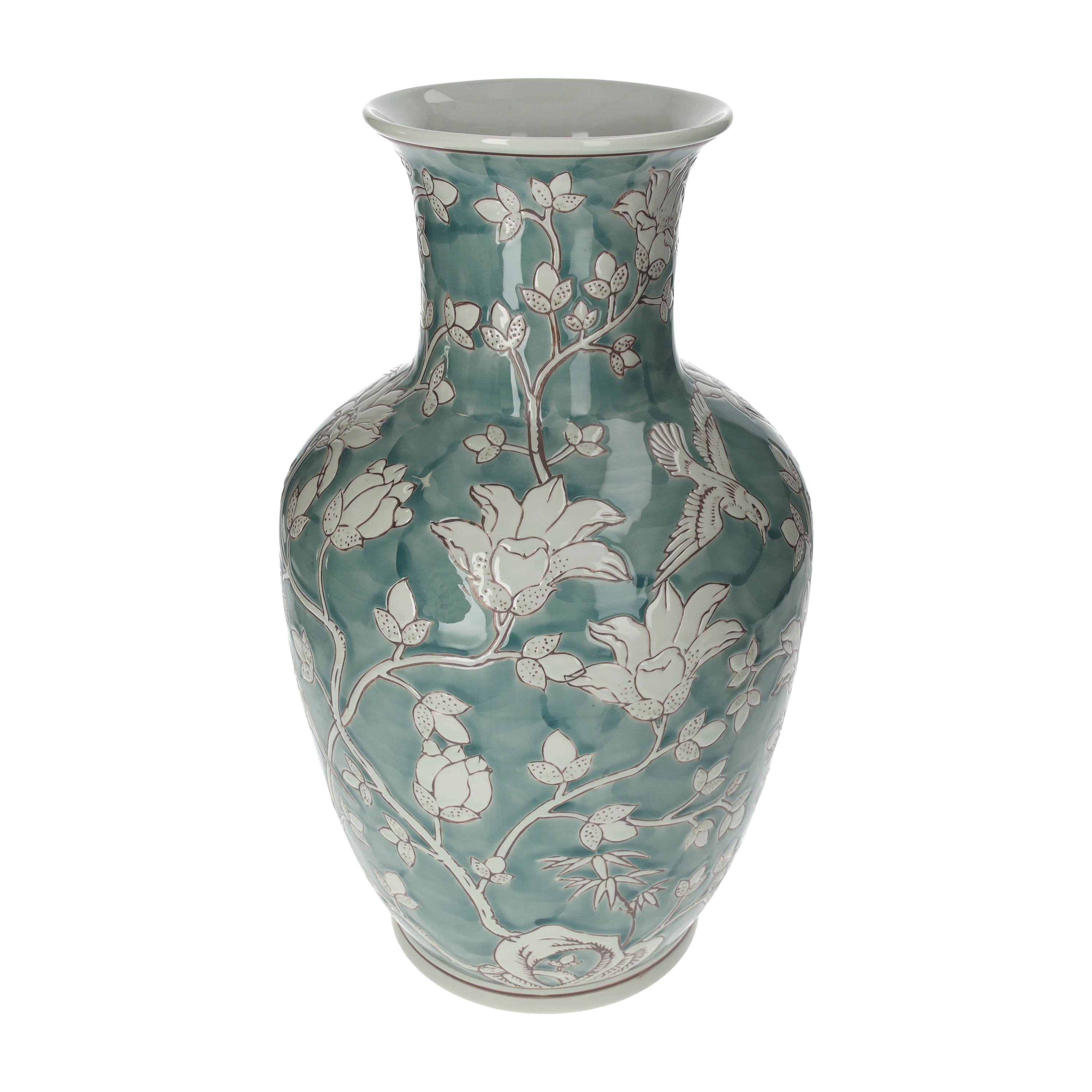 Vaso portafiori verde acquamarina in ceramica h 39x22 cm