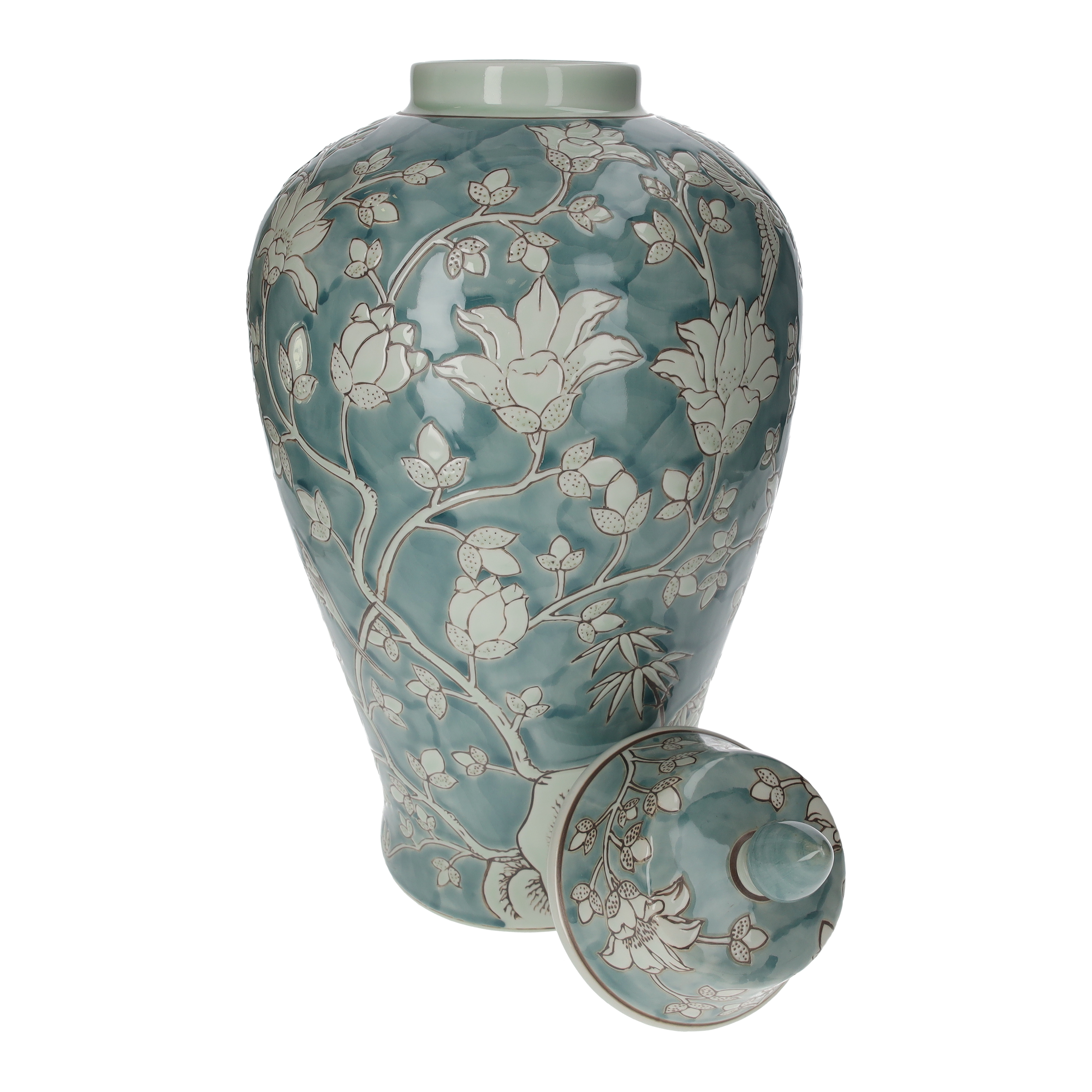 Vaso potiche verde acquamarina con tappo h 45x20 cm in porcellana
