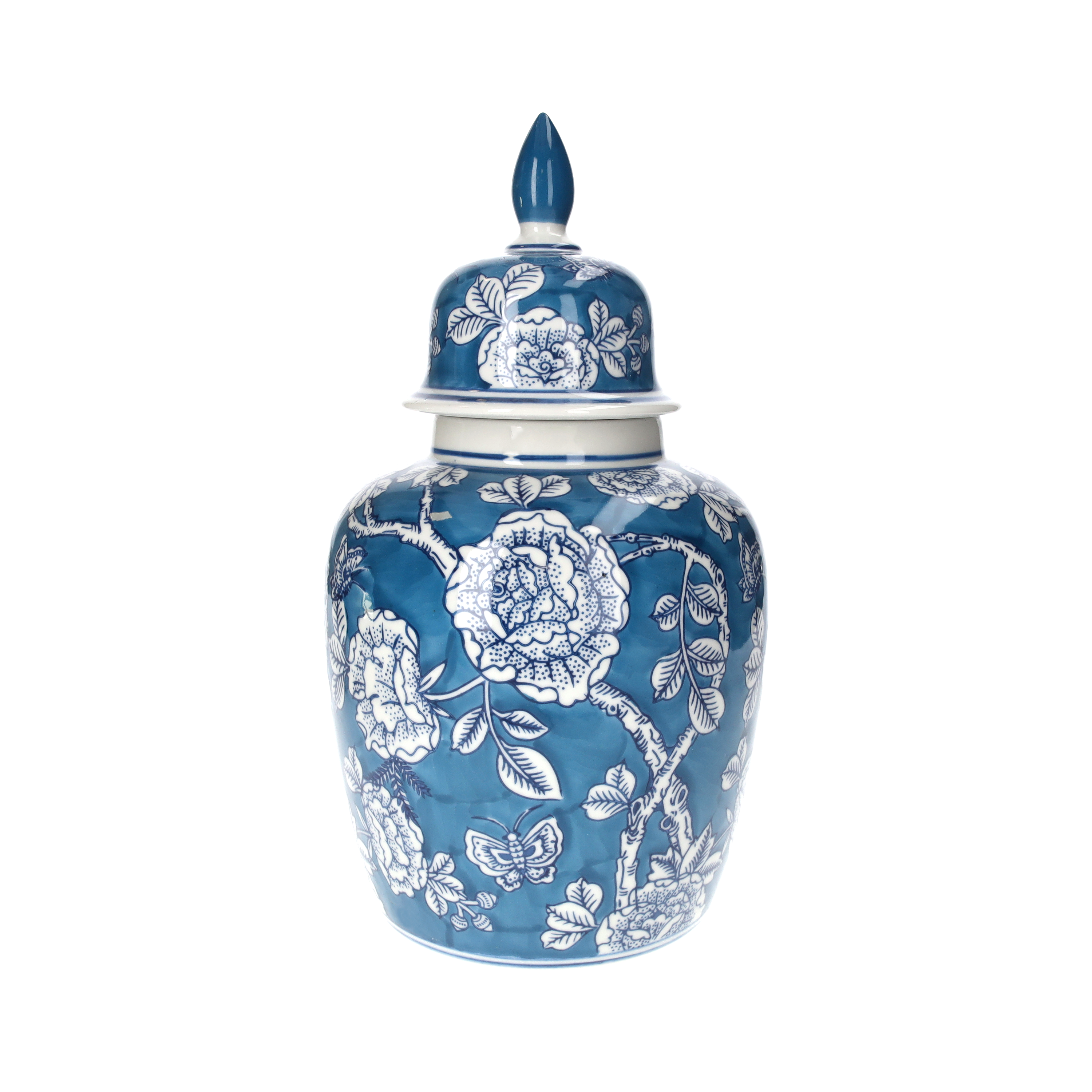 Vaso potiche in porcellana blu con tappo h 45x20 cm
