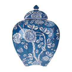 Vaso potiche medio blu con coperchio h 37x28 cm in porcellana
