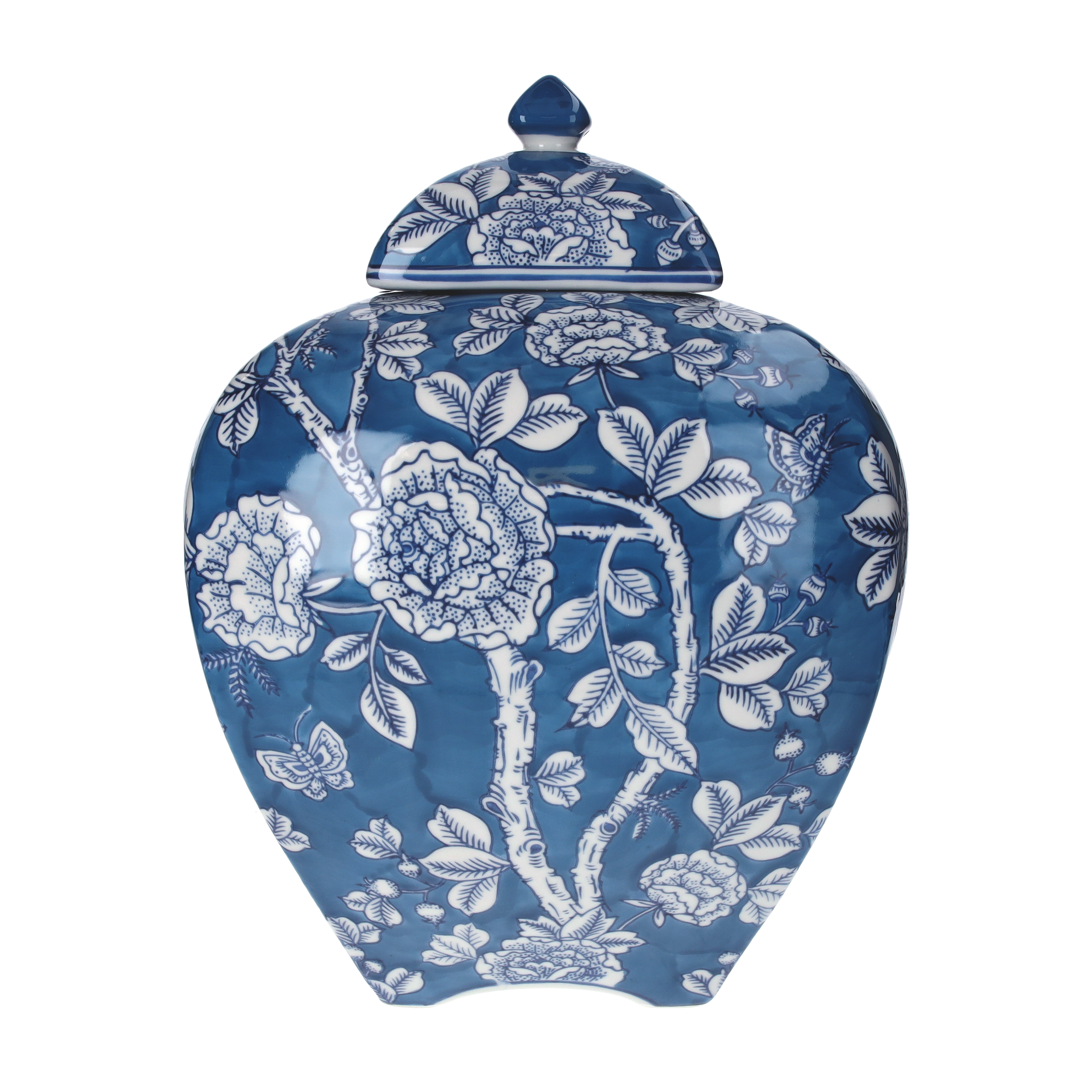 Vaso potiche medio blu con coperchio h 37x28 cm in porcellana