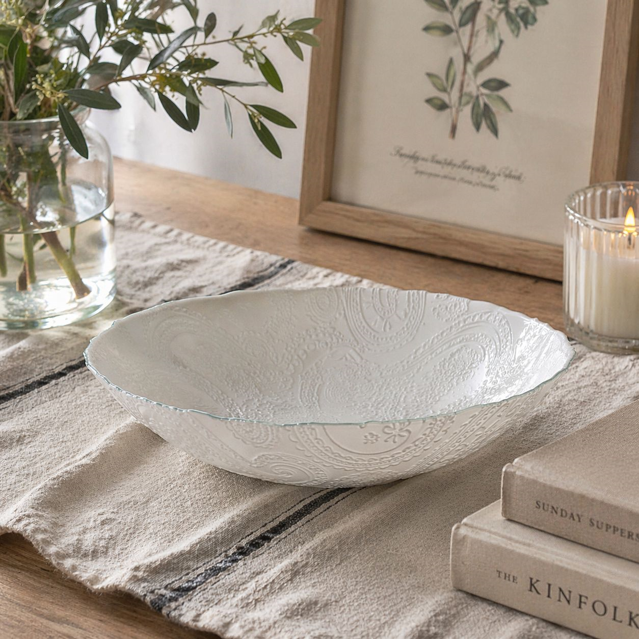 Centrotavola d 40 h 10 cm in vetro bianco