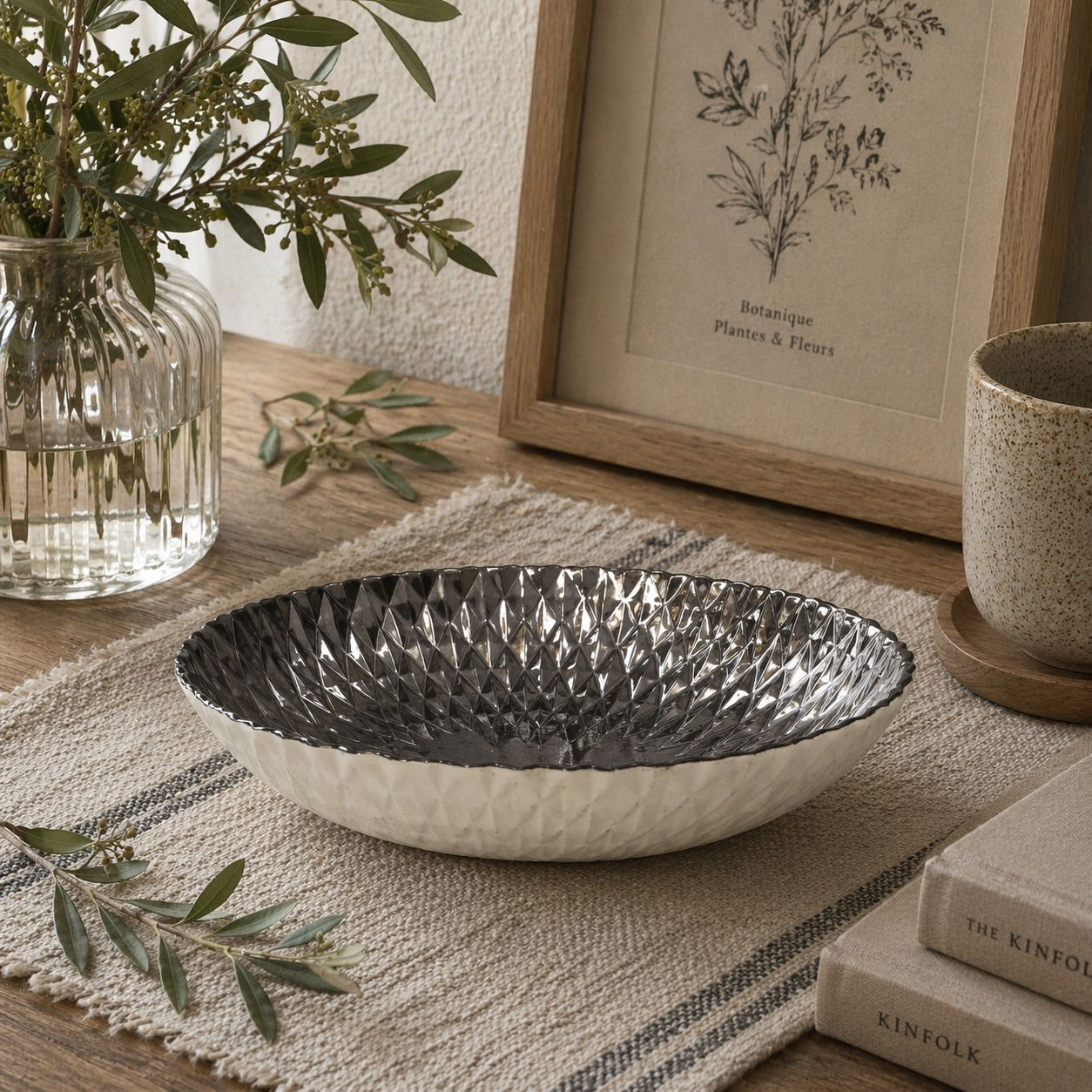 Centrotavola vetro silver/black 33 cm