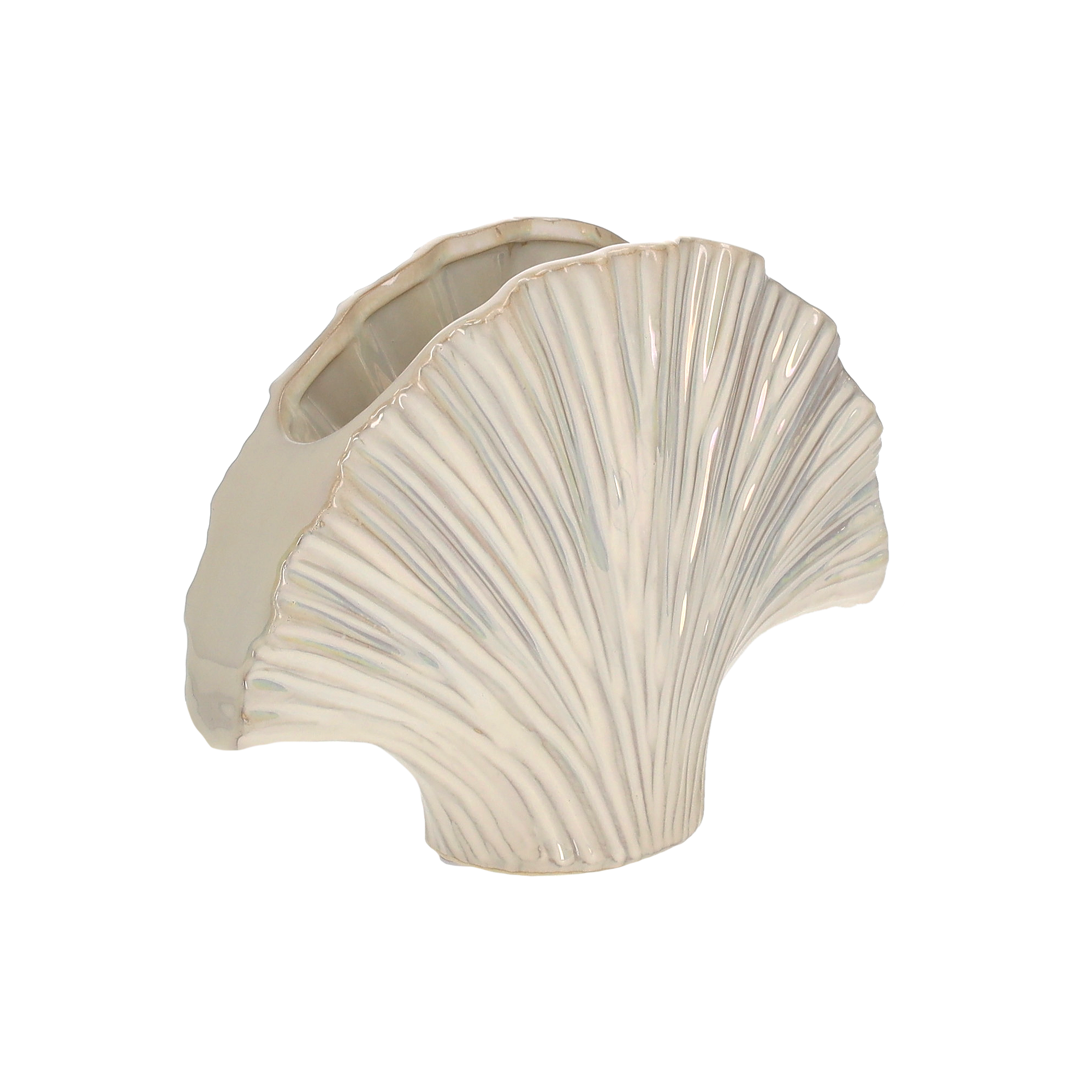 Vaso conchiglia in ceramica bianco madreperlato h 19x26x8 cm