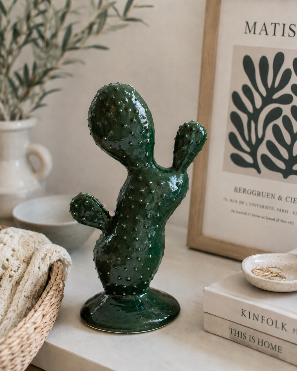 Fico d’India medio verde in ceramica h 36x18x9 cm