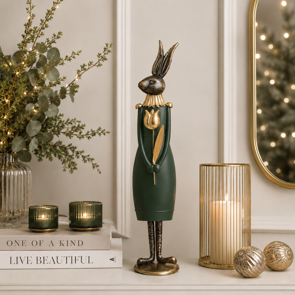 Coniglietta decorativa resina oro verde tulip H48 D10
