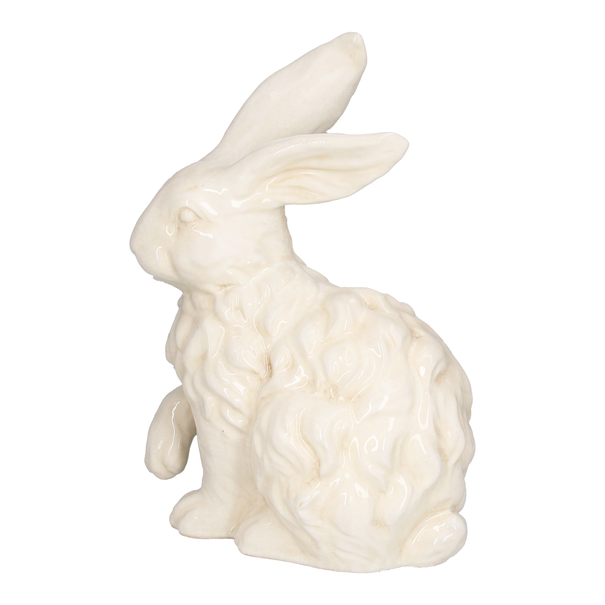 Coniglio decorativo bianco in ceramica h 34 x 25 x 16 cm