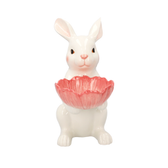 Coniglio con ciotola ceramica rosa/bianco H30x25x15
