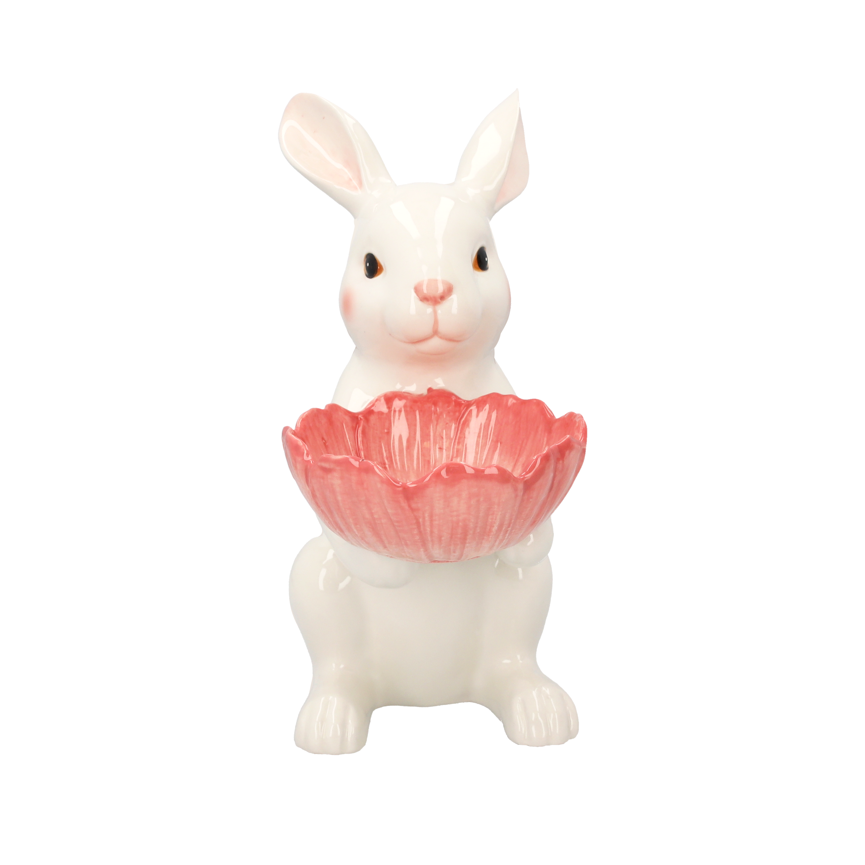 Coniglio con ciotola ceramica rosa/bianco H30x25x15
