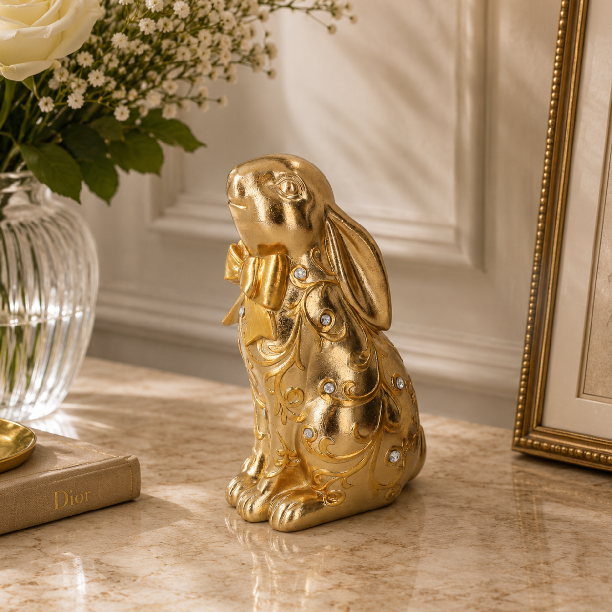 Coniglietto decorativo resina gold H22x14x10