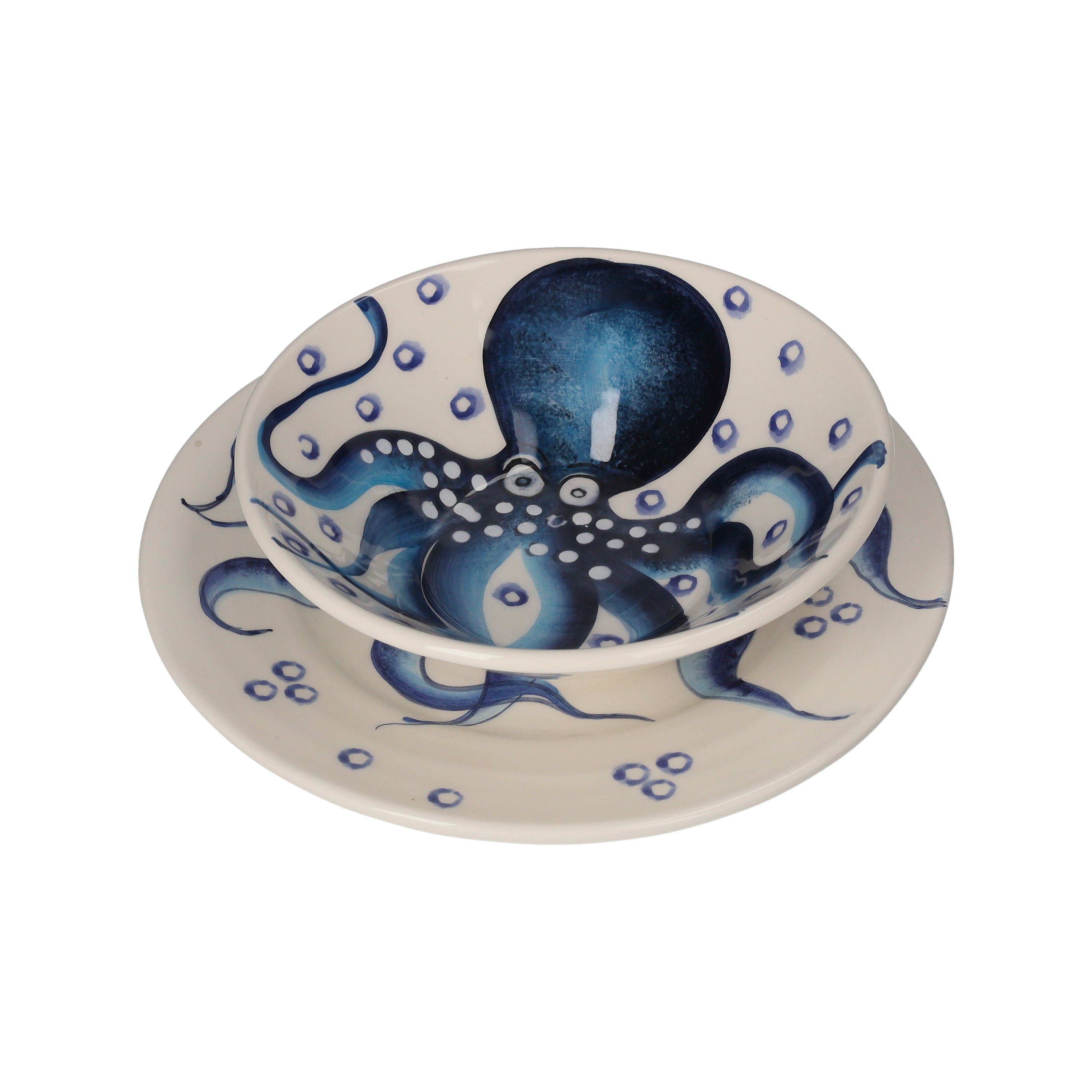 Coppia Piattini Polipo in Ceramica Ø22 cm – Design Marino made in Italy