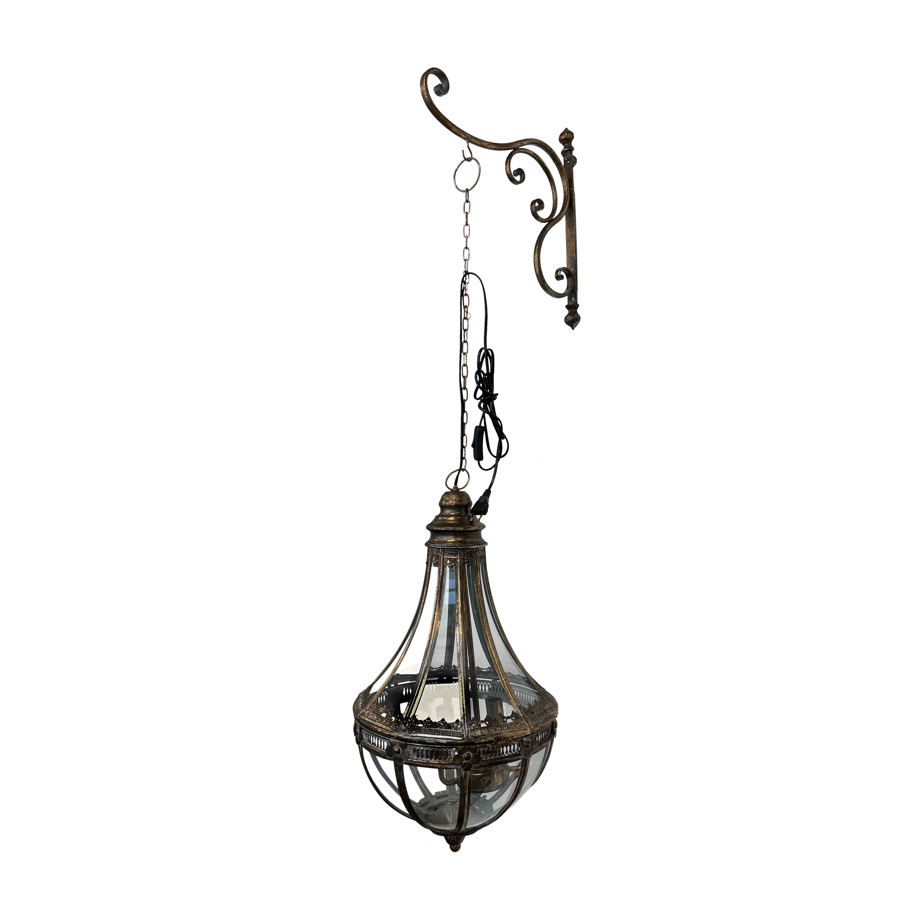 Set gancio + lampadario goccia 4 luci d 35 h 120 cm in ferro color rame