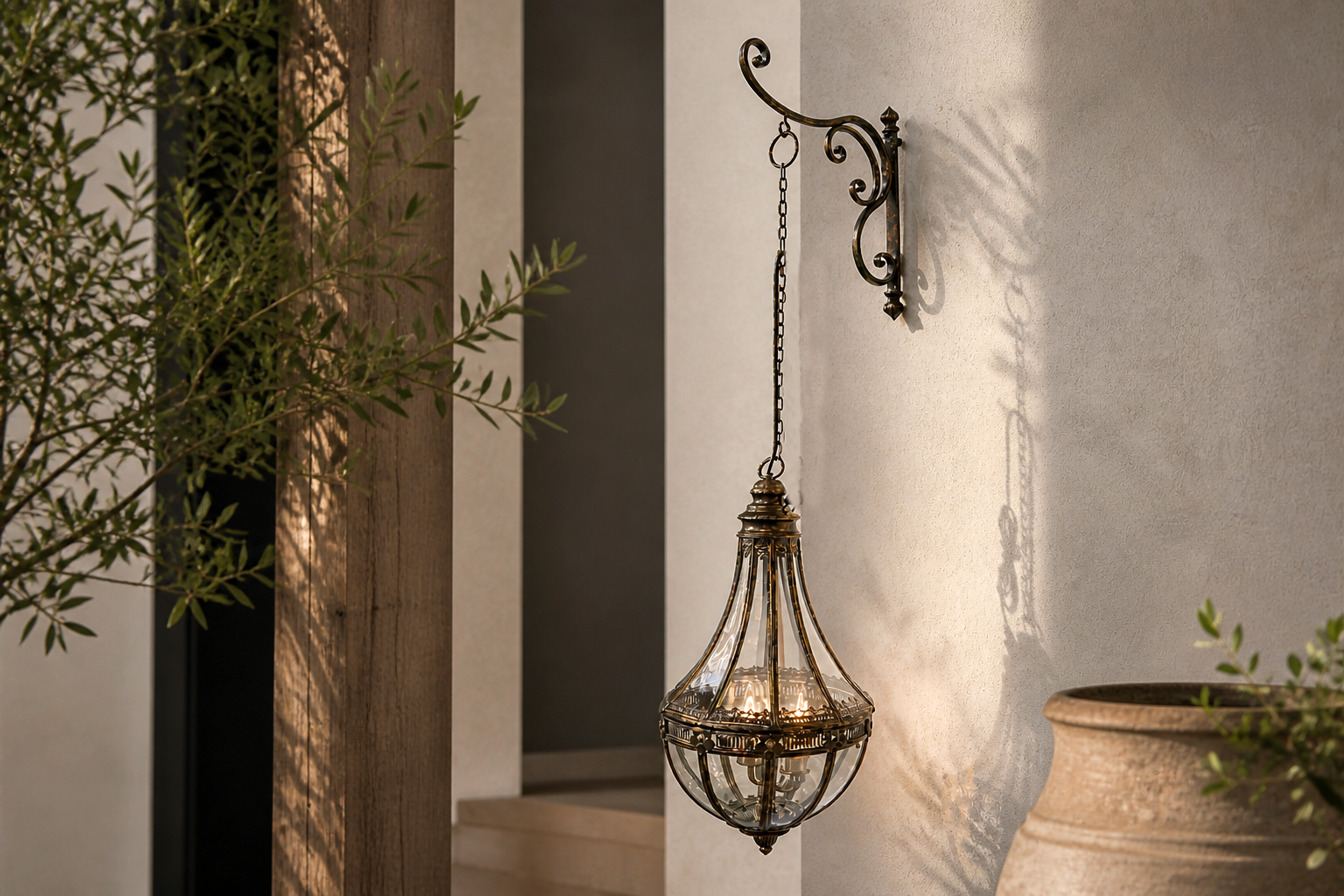 Set gancio + lampadario goccia 4 luci d 35 h 120 cm in ferro color rame