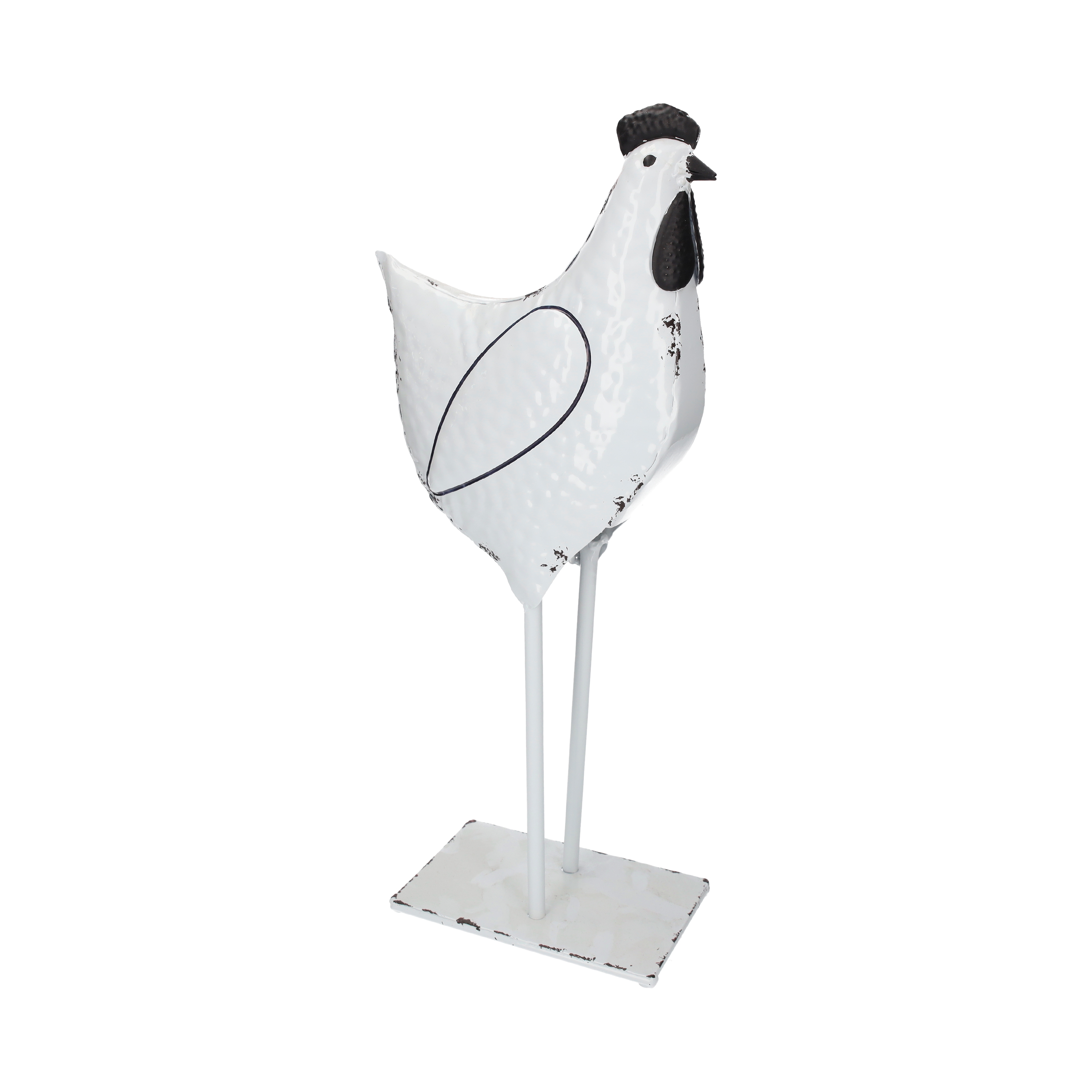 Decorazione da giardino gallo in latta bianco/nero h 48x17x11 cm