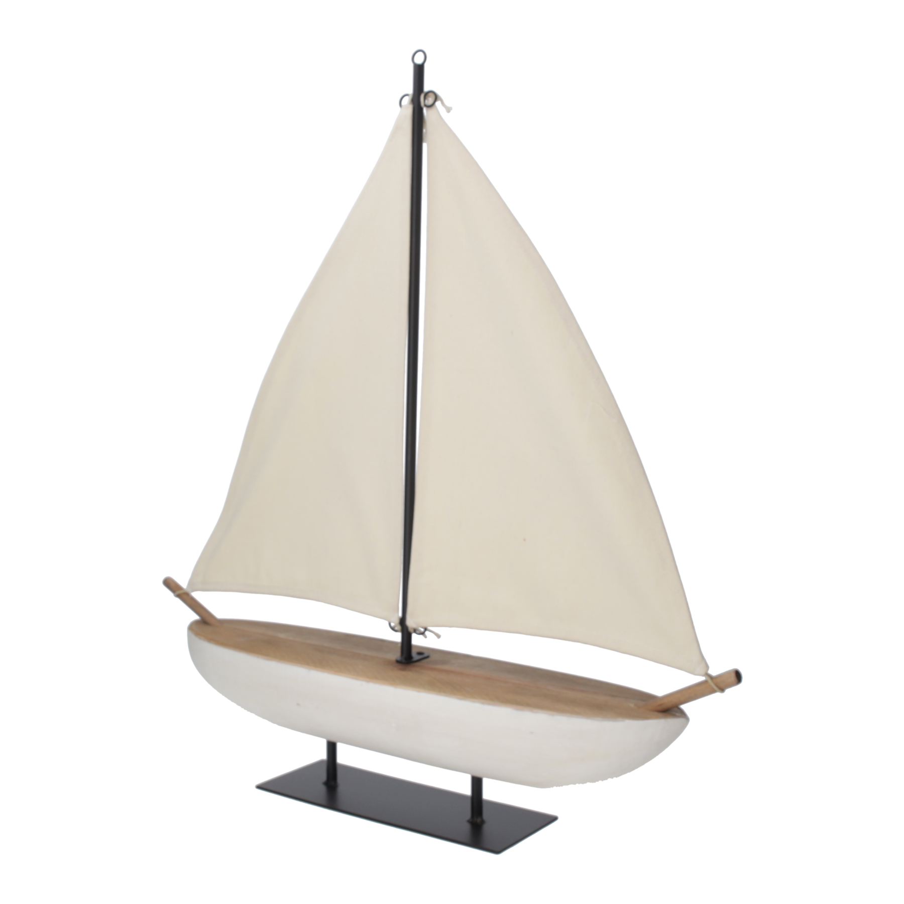 Barca decorativa a due vele in legno h 65x62 cm