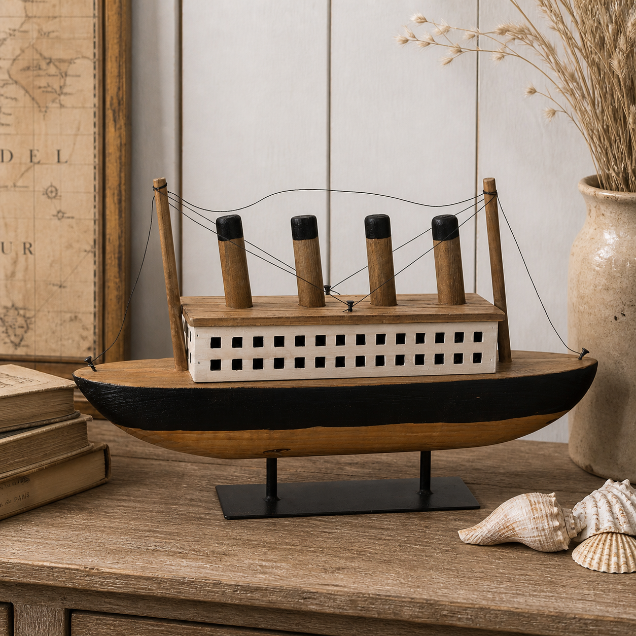 Panfilo decorativo in legno h 30x55x13 cm