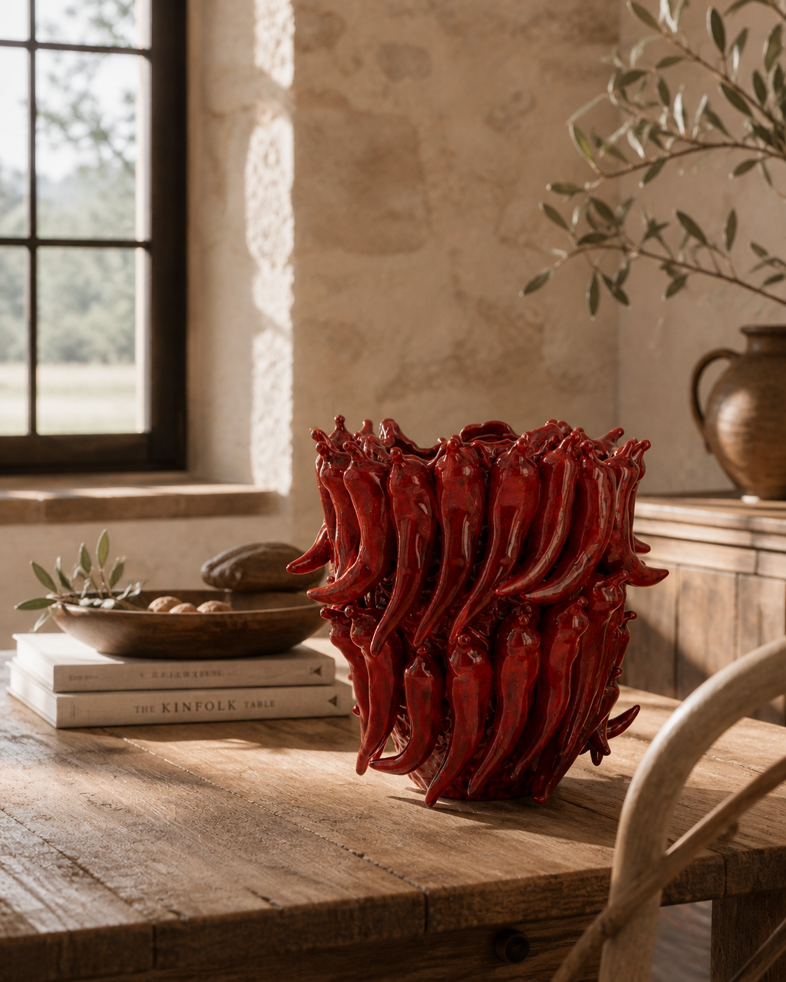 Vaso peperoncini medio rosso bordeaux in ceramica h 30 d 28 cm