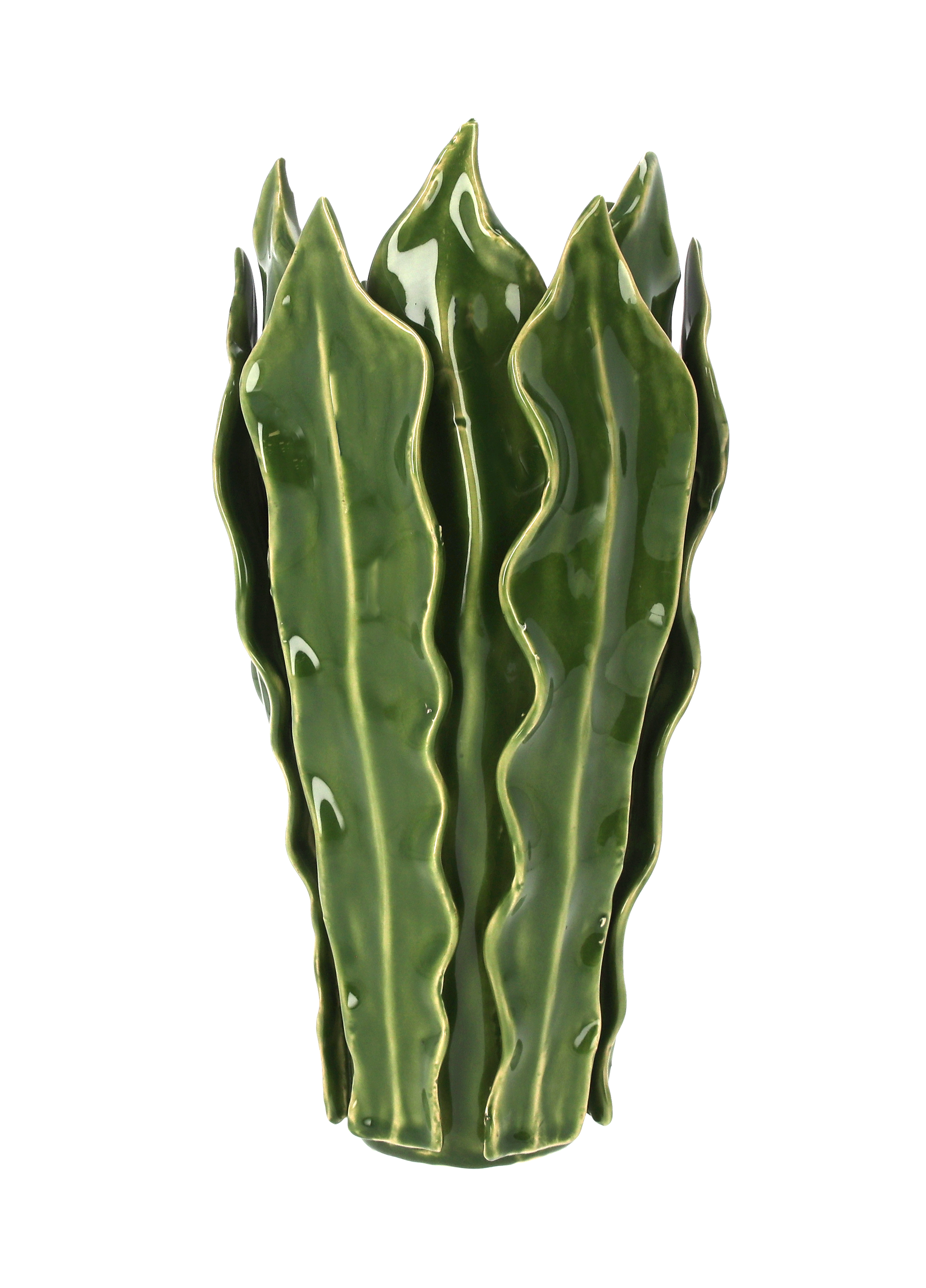 Vaso foglie verde in ceramica h 31 d 18 cm