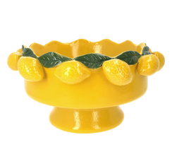 Alzata gialla con limoni in ceramica h 29 d 37 cm