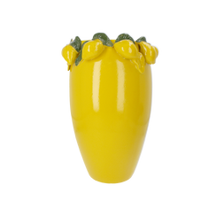 Vaso limoni e foglie giallo in ceramica h 42 d 28 cm