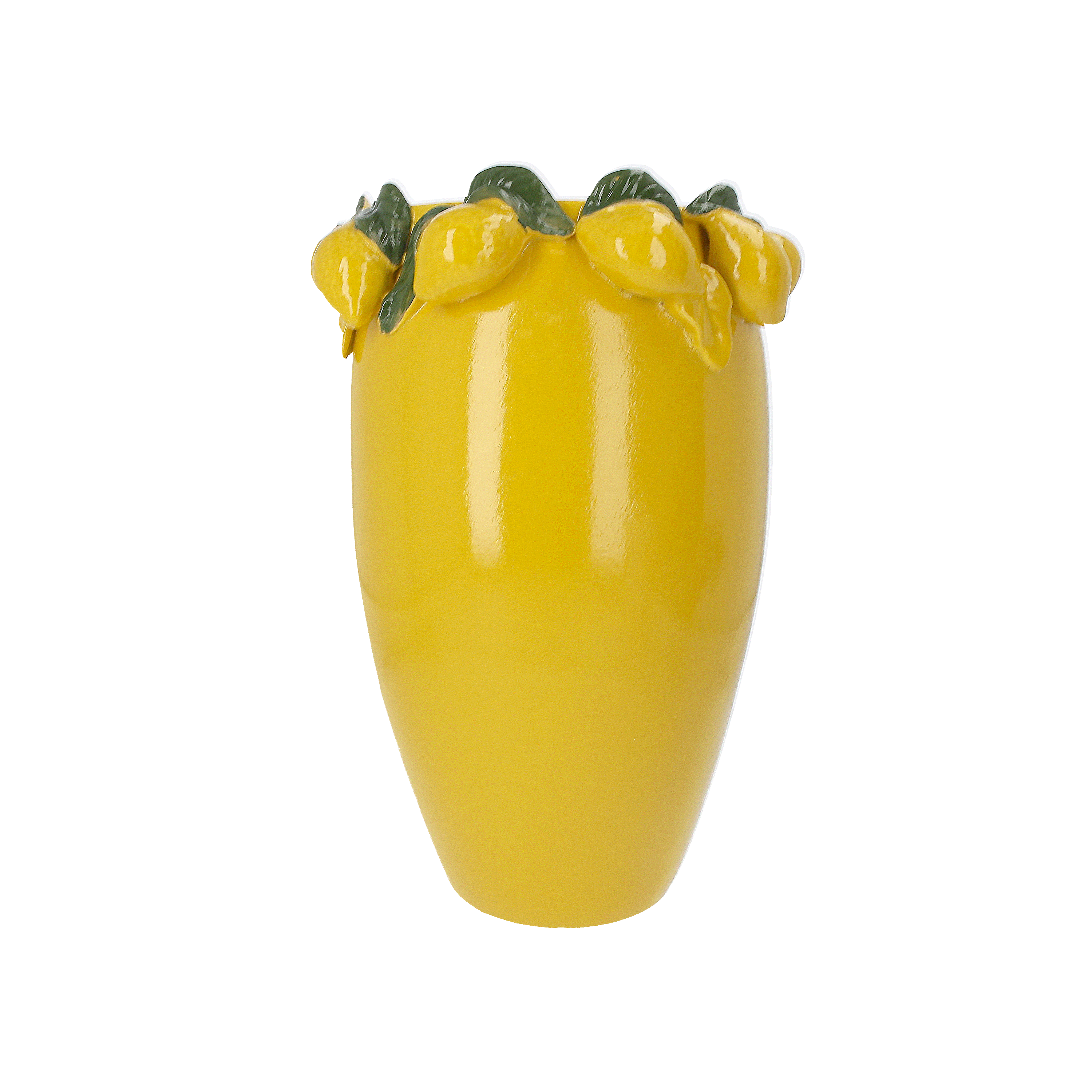 Vaso limoni e foglie giallo in ceramica h 42 d 28 cm