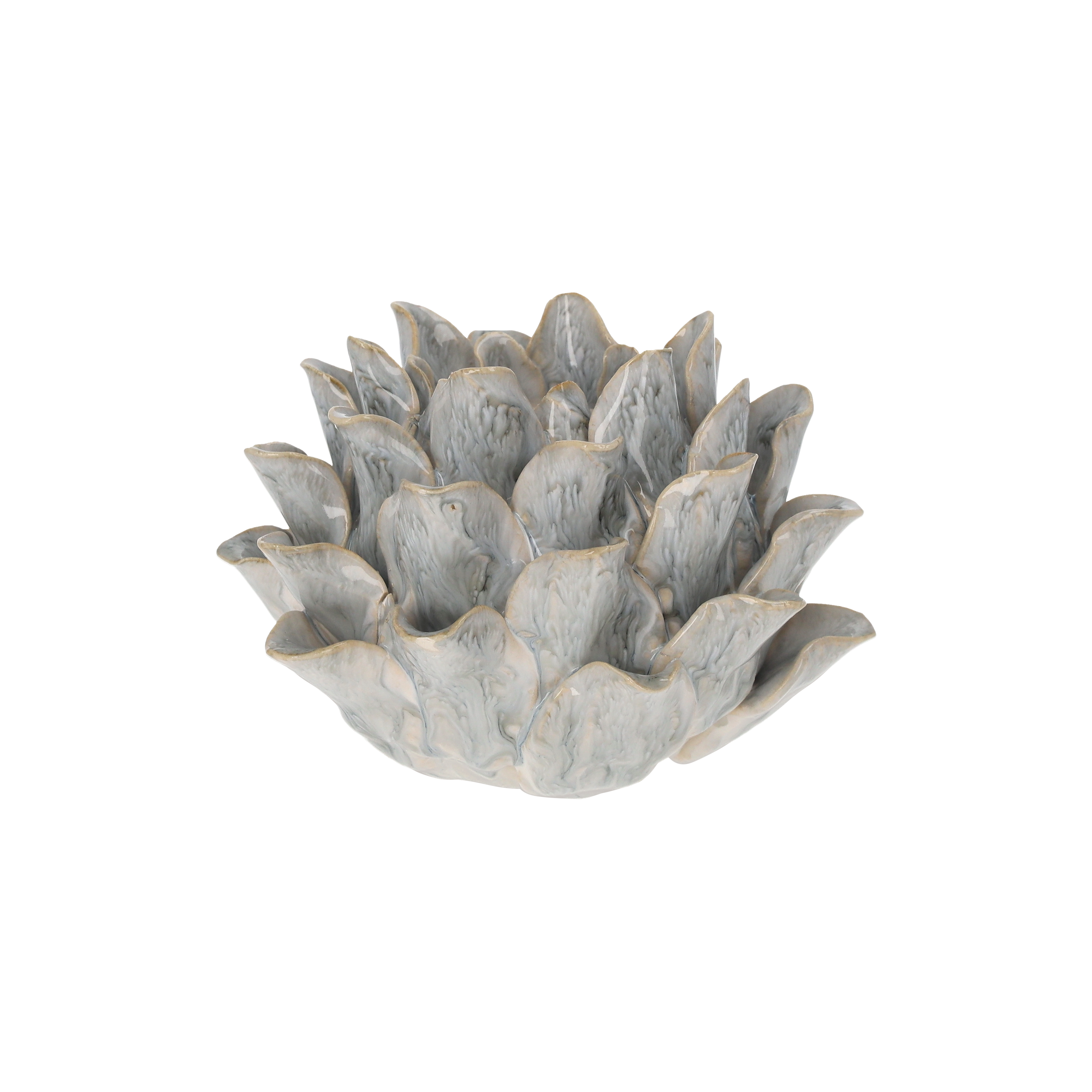 Portacandela foglie in ceramica h 11 d 18 cm