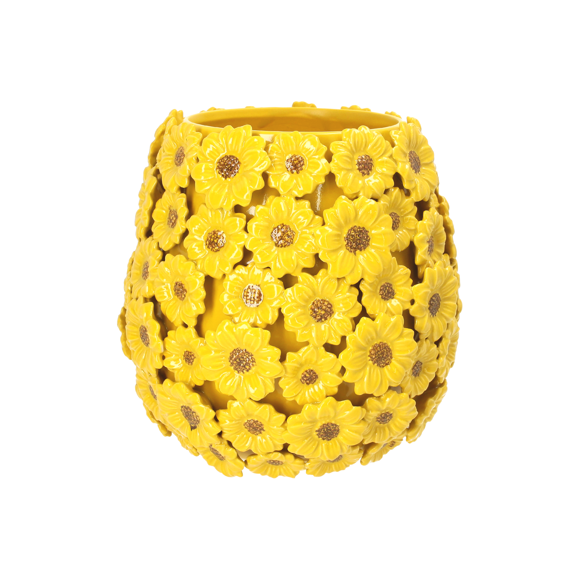 Vaso margherite giallo in ceramica h 28x30 cm