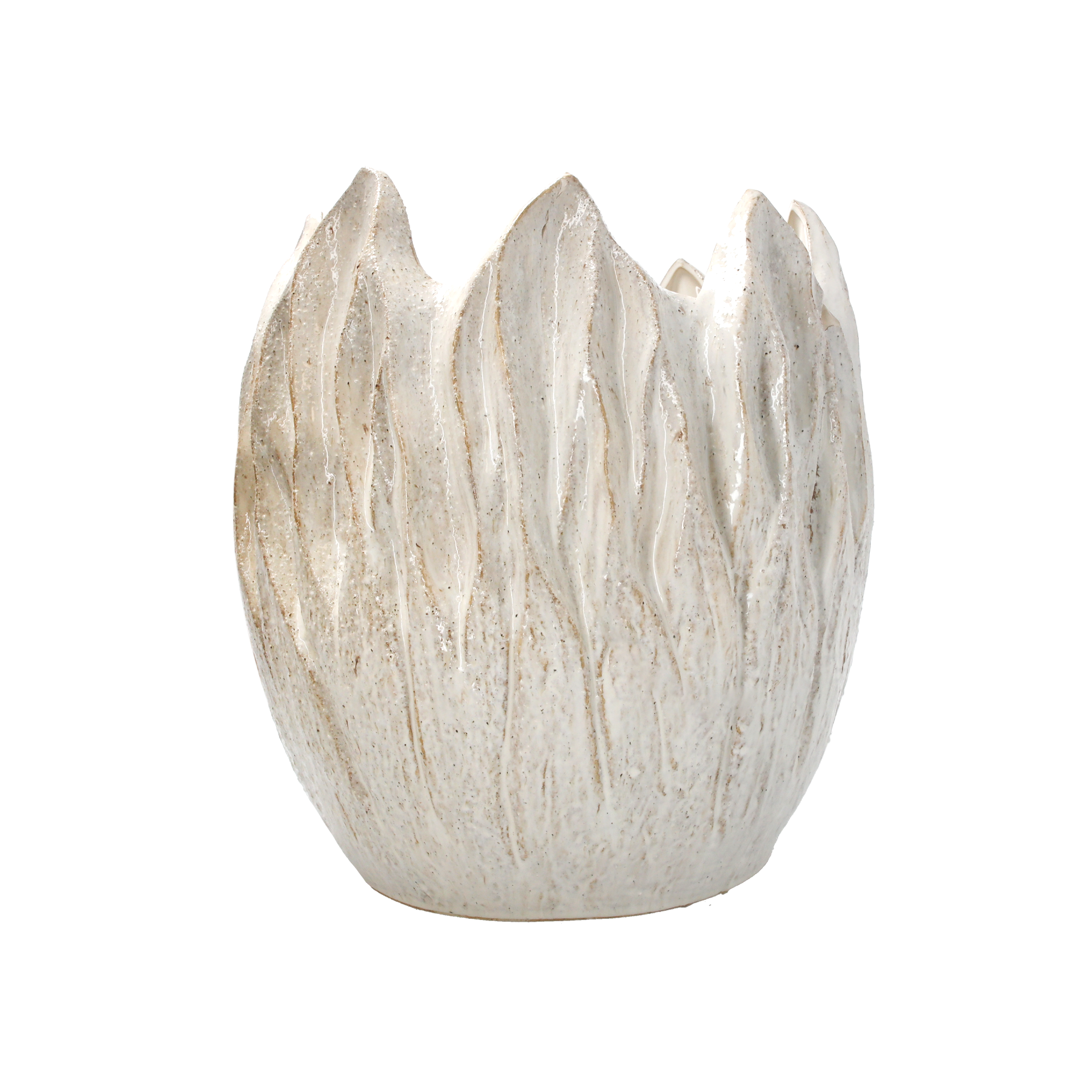 Portavaso foglie in ceramica bianco con sfumature h 40 d 36 cm