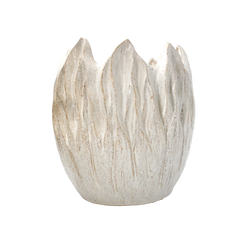 Portavaso foglie in ceramica bianco con sfumature h 40 d 36 cm