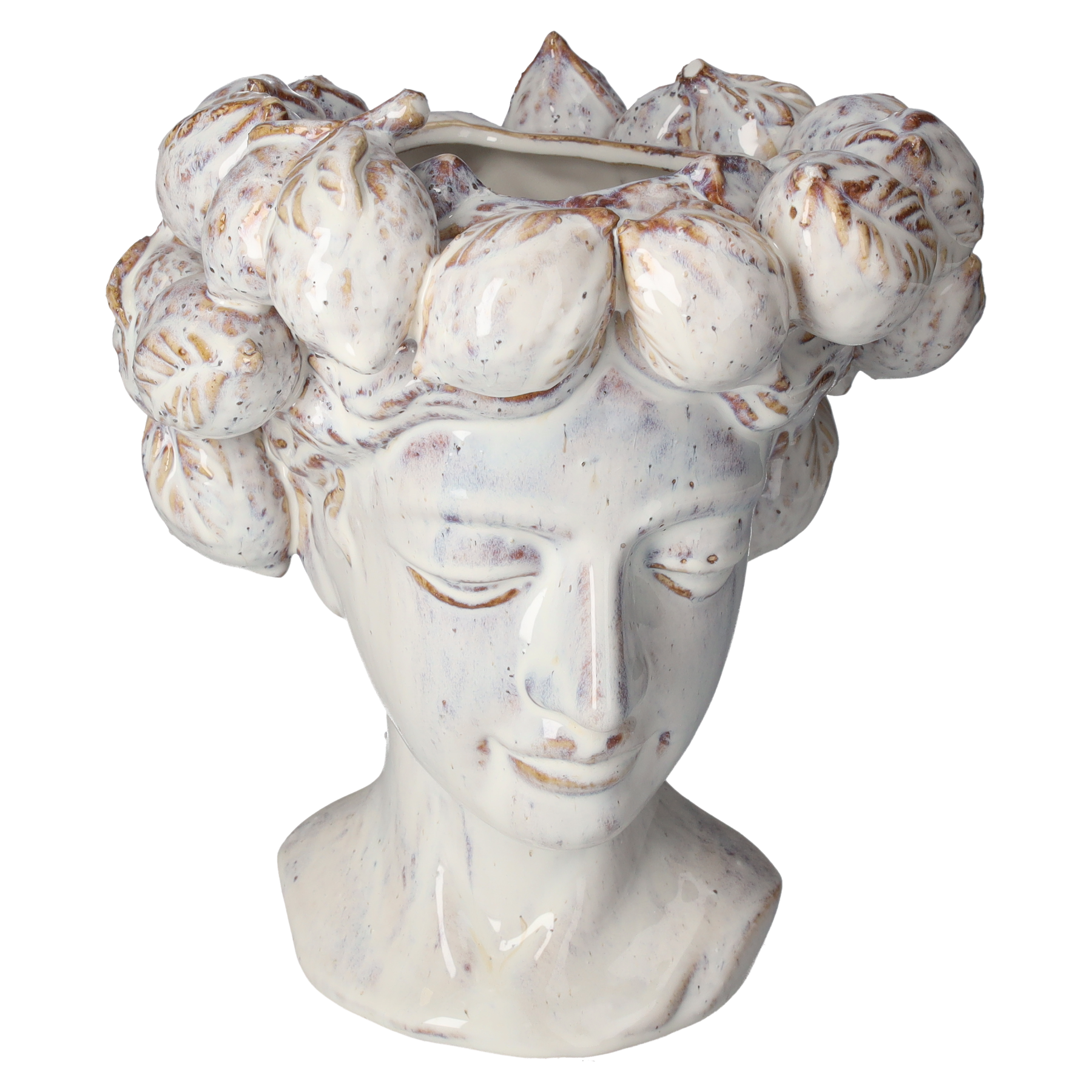 Vaso testa donna con limoni in ceramica d 25 h 28 cm