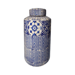 Potiche decoro blu in ceramica d 25 h 45 cm con tappo