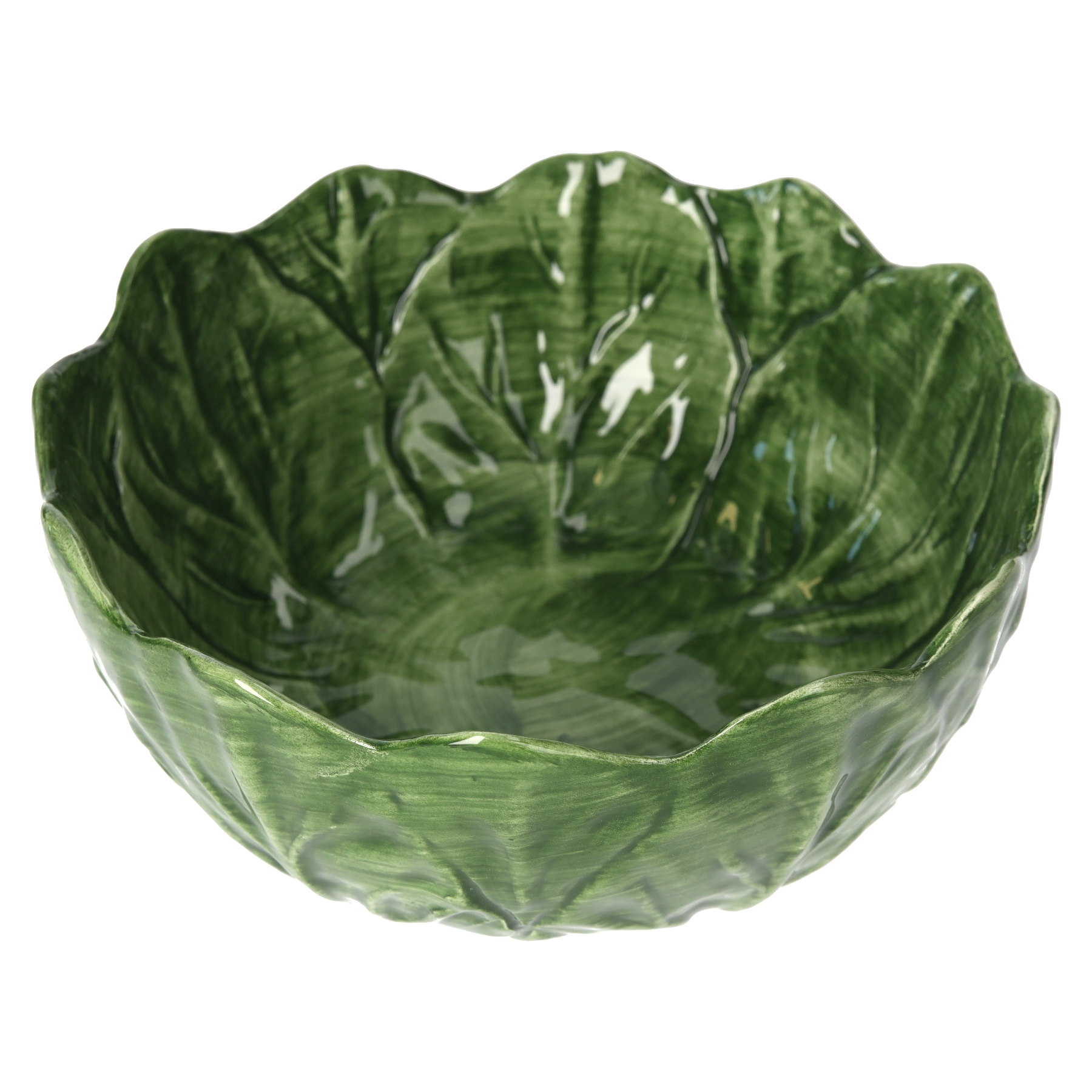 Foglia verza verde in ceramica, d 21 h 9 cm