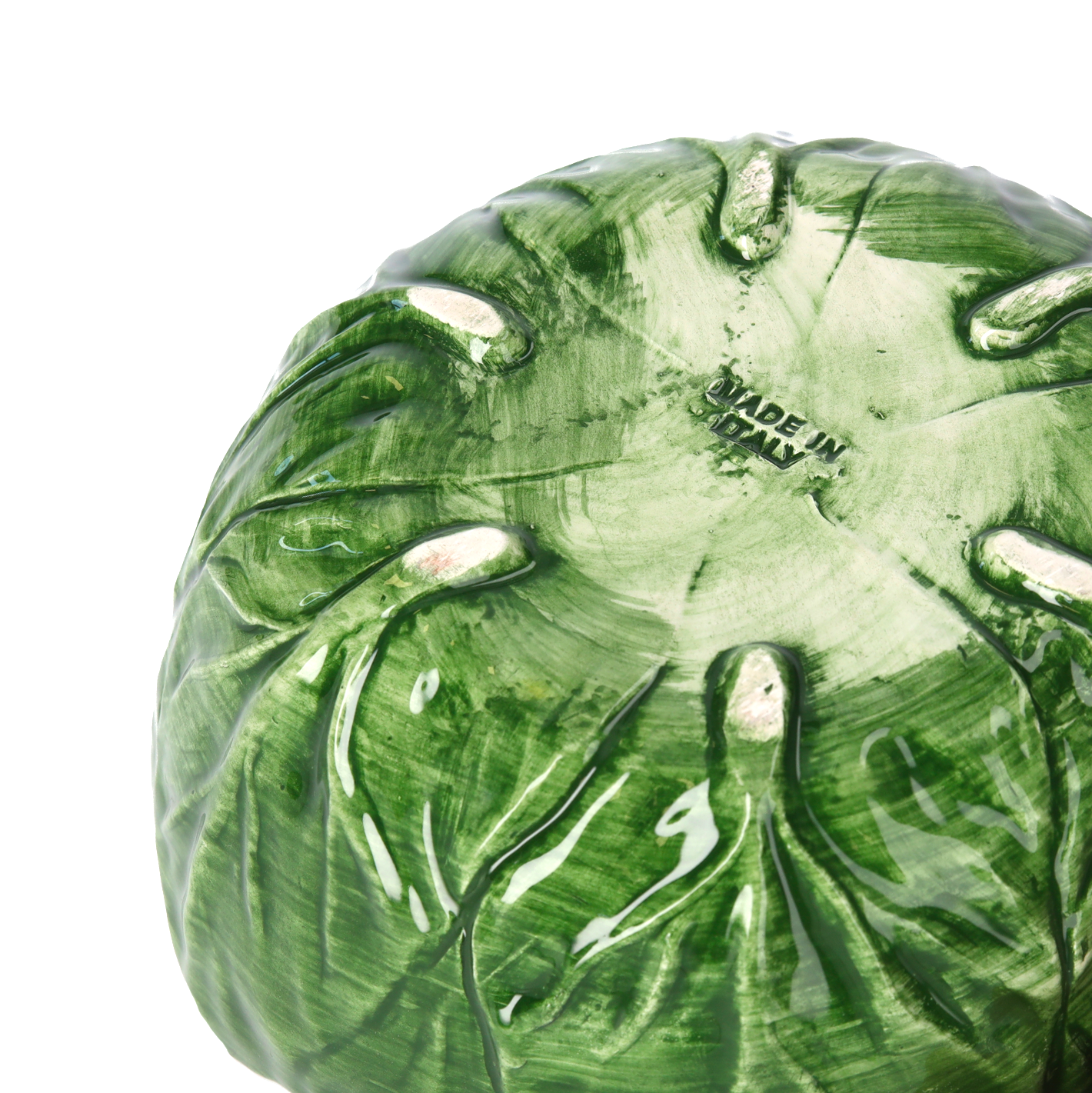 Foglia verza verde in ceramica, d 21 h 9 cm