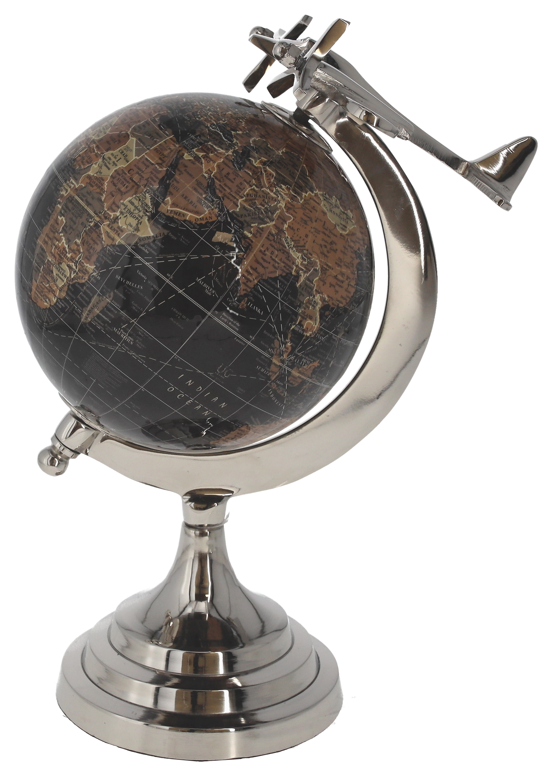 Mappamondo aereo decorativo metallo grigio H33 D30