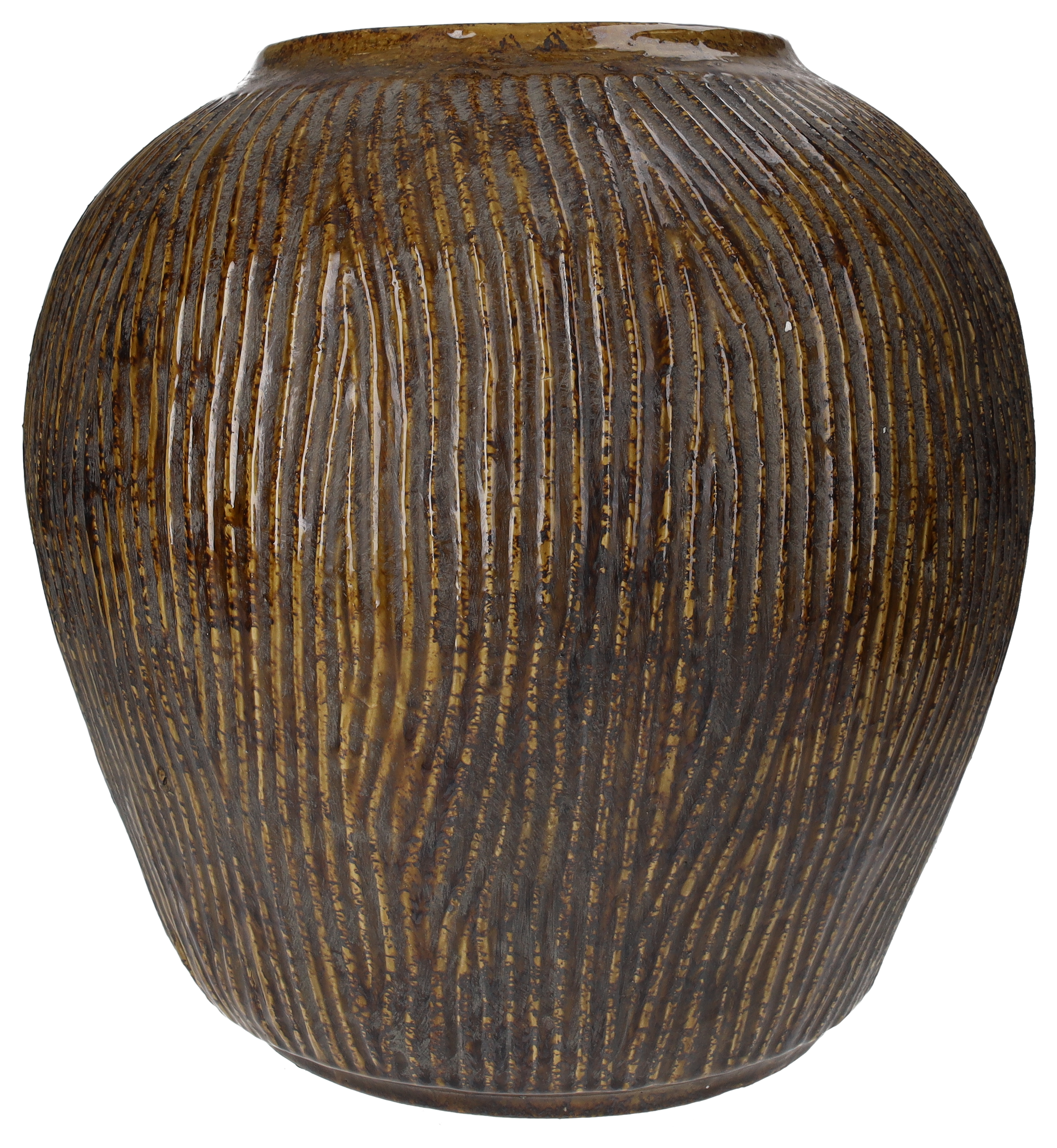 Vaso rigato marrone in ceramica h 40 d 40 cm