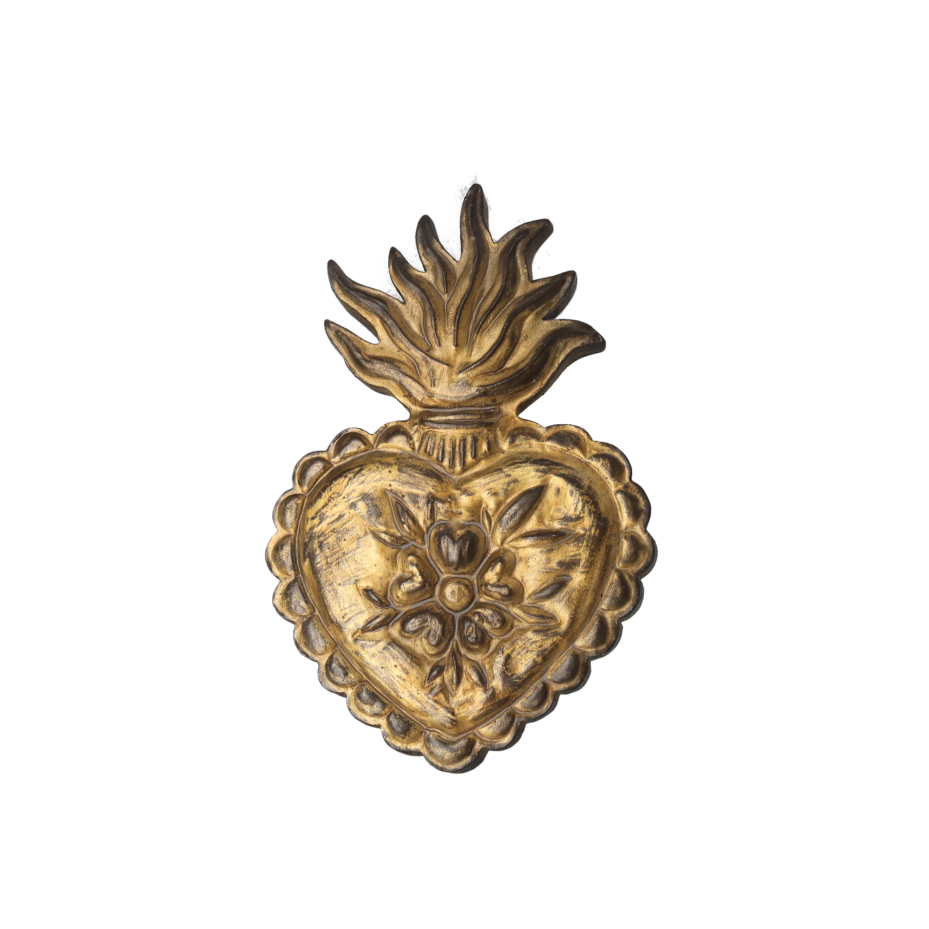 Cuoricino oro antik in resina h 14x9 cm