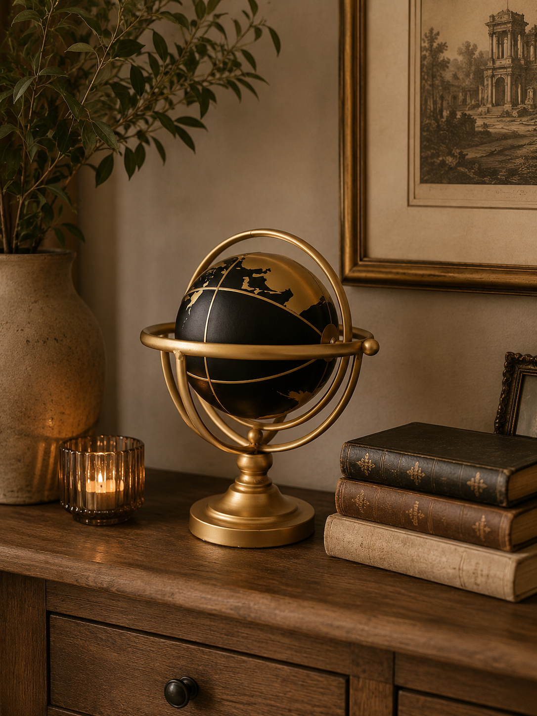 Mappamondo decorativo in metallo h 35 d 30 cm