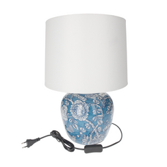 Lampada con paralume in ceramica blu h 45 d 28 cm
