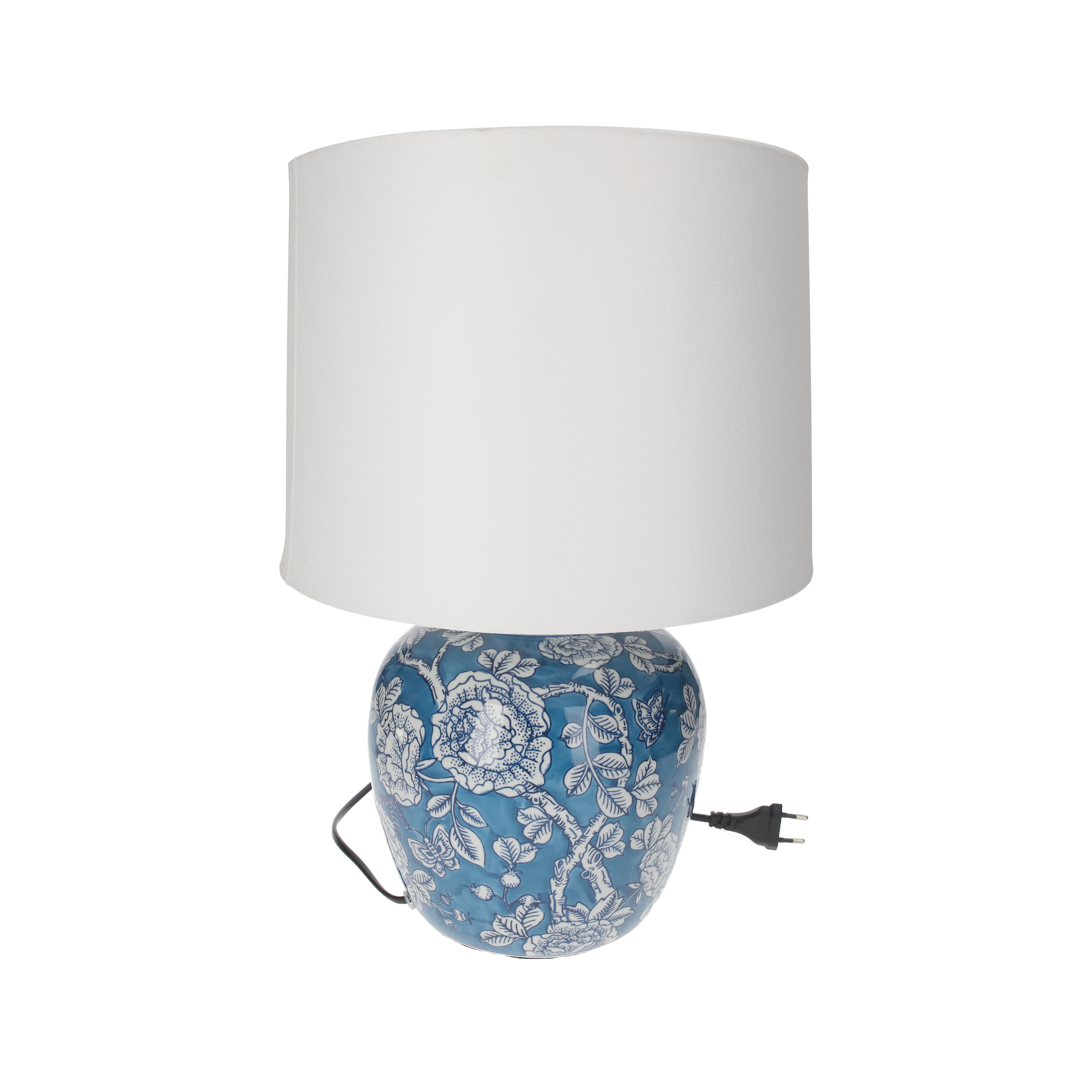 Lampada con paralume in ceramica blu h 45 d 28 cm