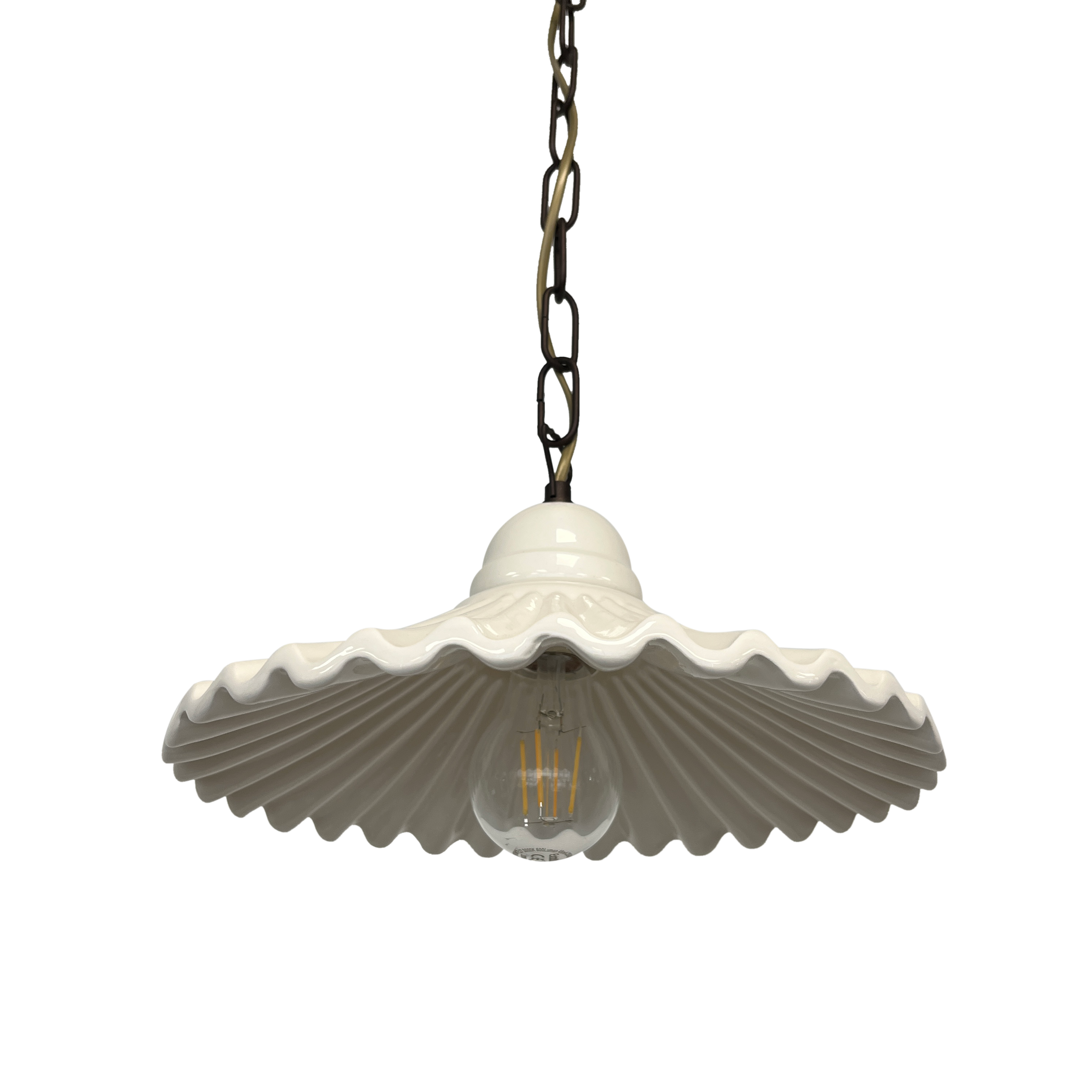 Lampadario a sospensione d 39 cm bianco con catena in ceramica
