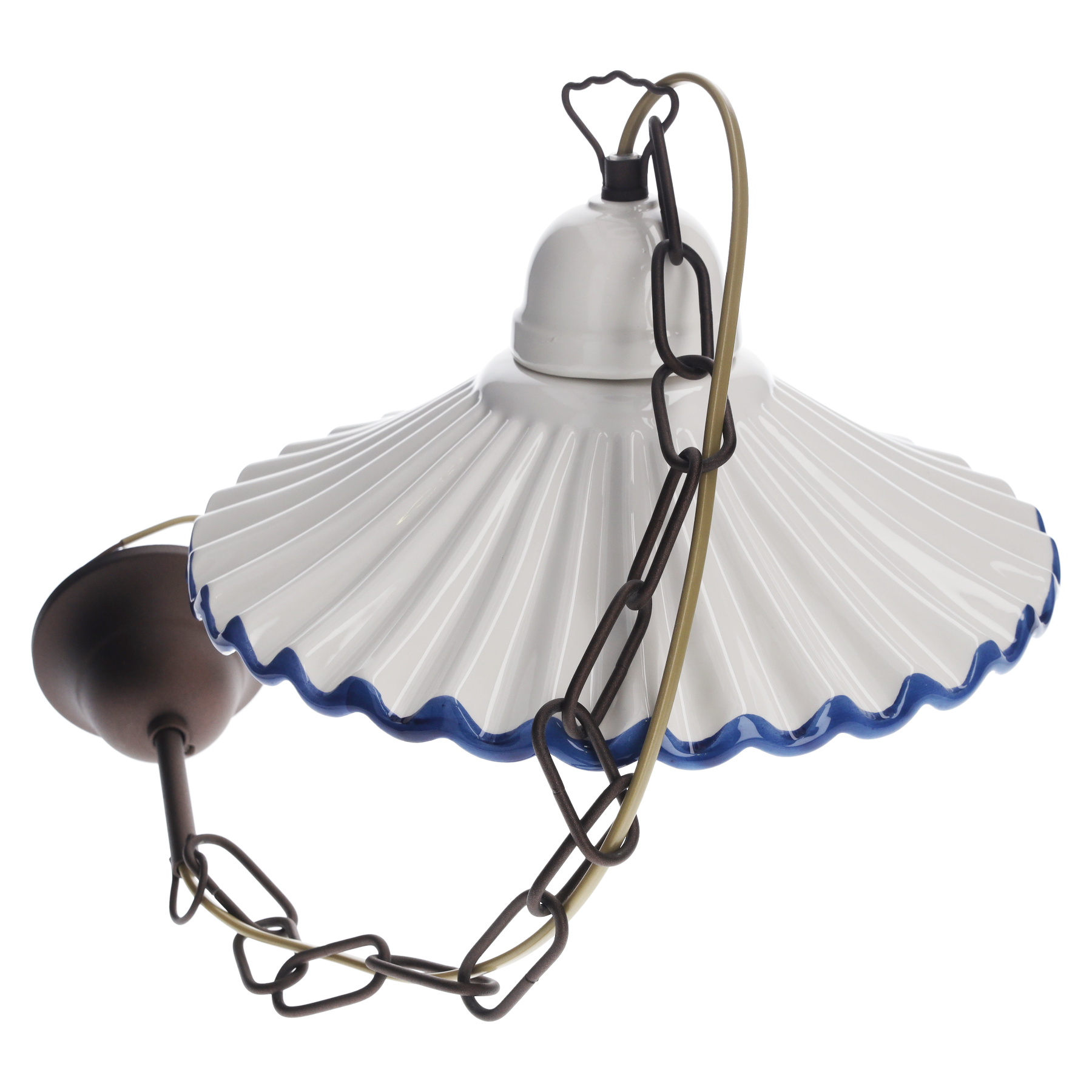 Lampadario cm 39 con catena bordo blu ceramica