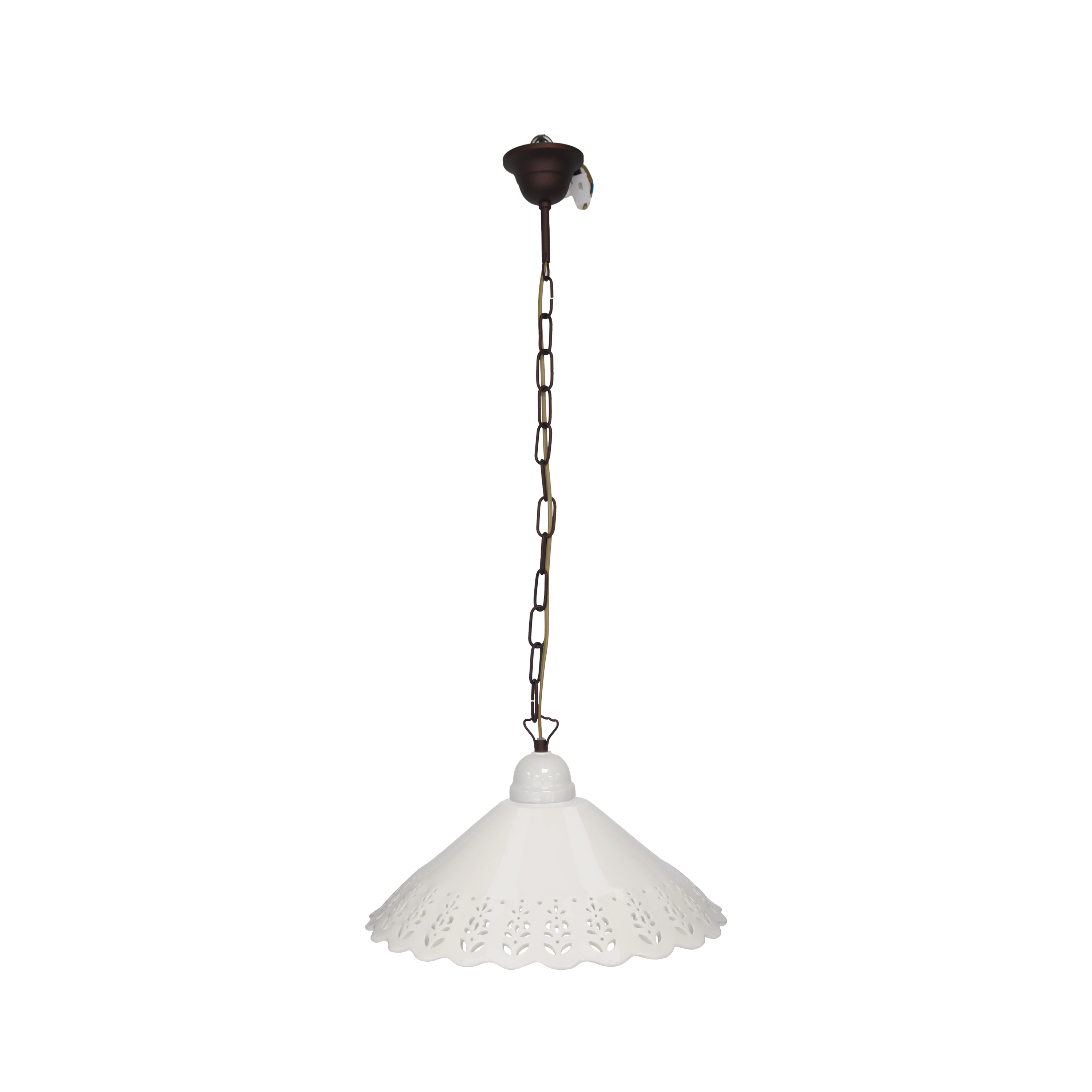Lampadario cono traforato cm 40 con catena ottone